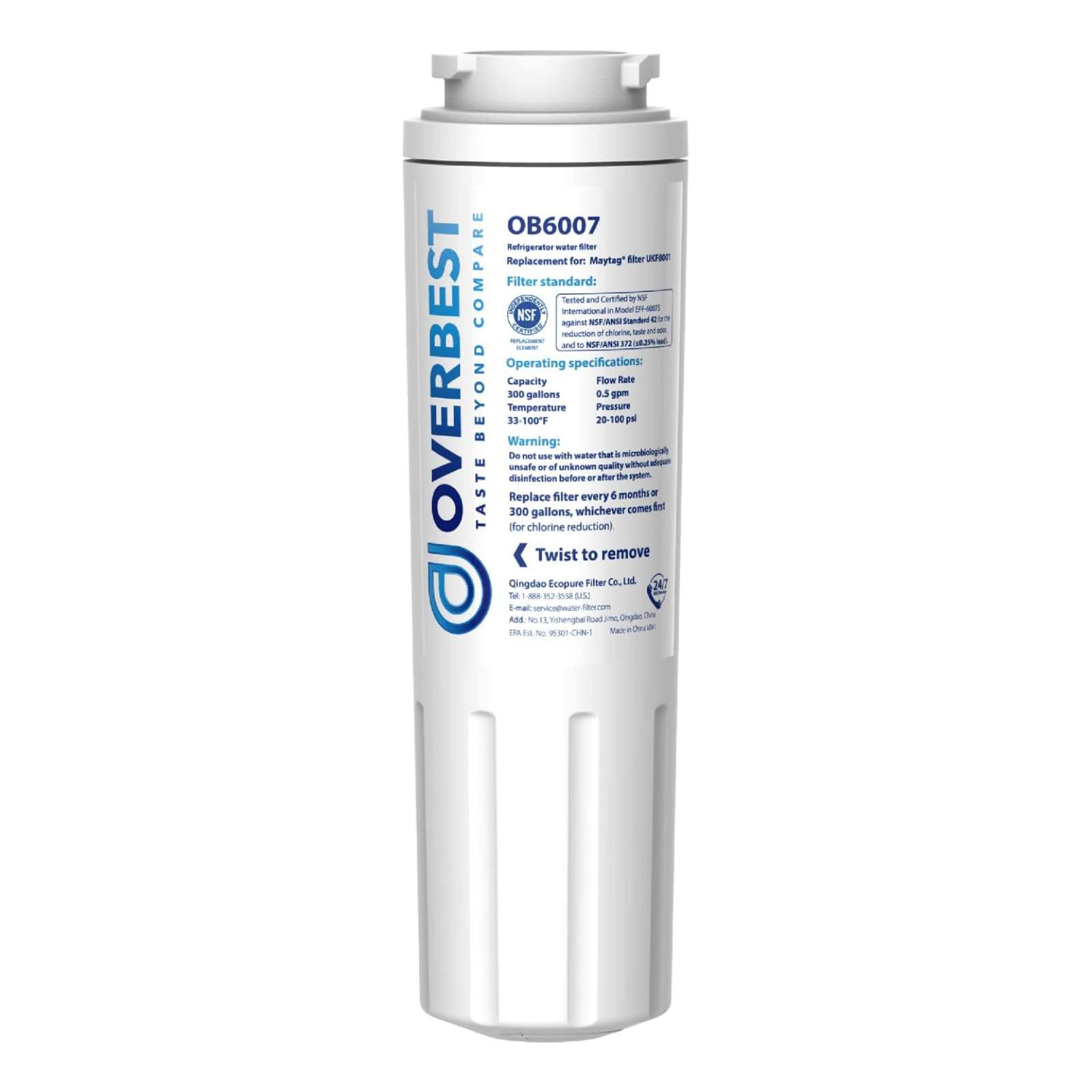 Overbest UKF8001 Replacement for EveryDrop by Whirlpool Refrigerator Water Filter 4, EDR4RXD1