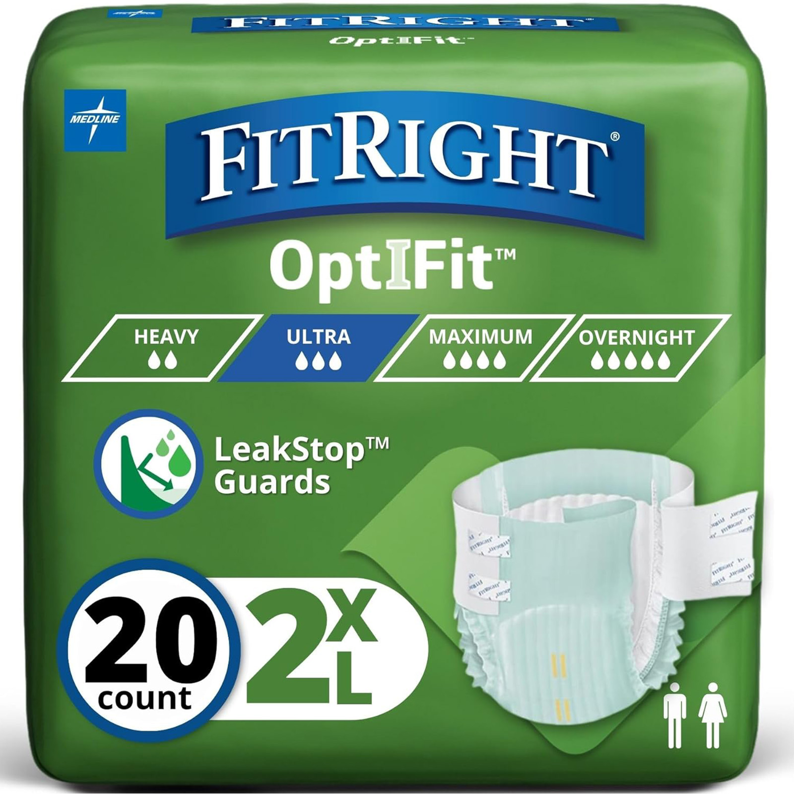 FitRight OptiFit Briefs: Ultra Absorbent Disposable Adult Tab Briefs, 2XL, 20 Ct