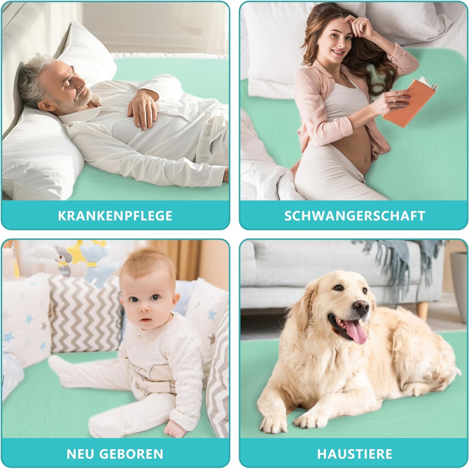 Bunlitent Washable Underpads, 36" x 38", 4 Pack - Heavy Absorbency Reusable Bedwetting Incontinence Pads for Kids, Adults, Elderly, and Pets - Waterproof Protective Pad for Bed, Couch, Sofa, Floor