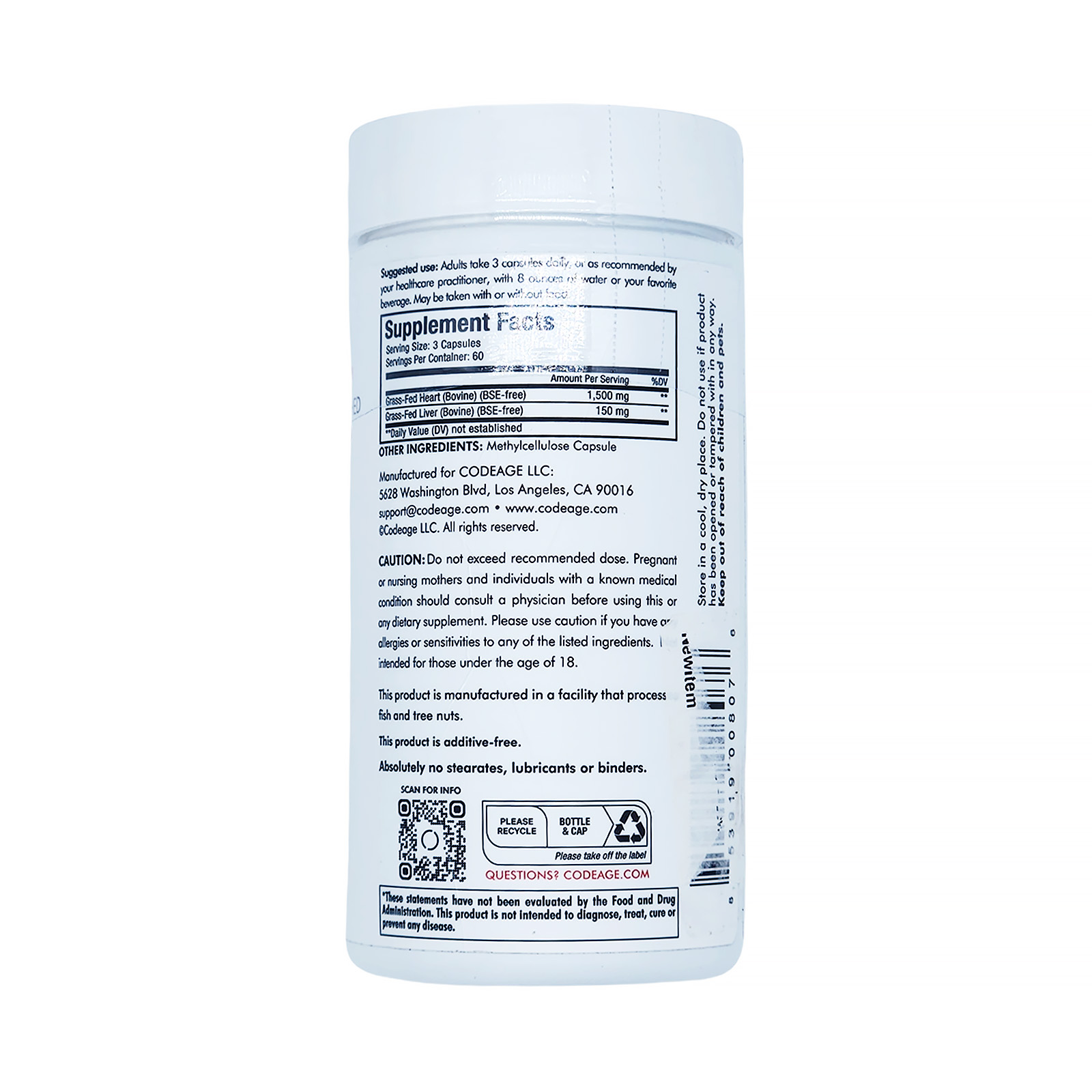 Codeage Grass-Fed Beef Heart Supplement, Freeze Dried, Pasture-Raised, 180 ct