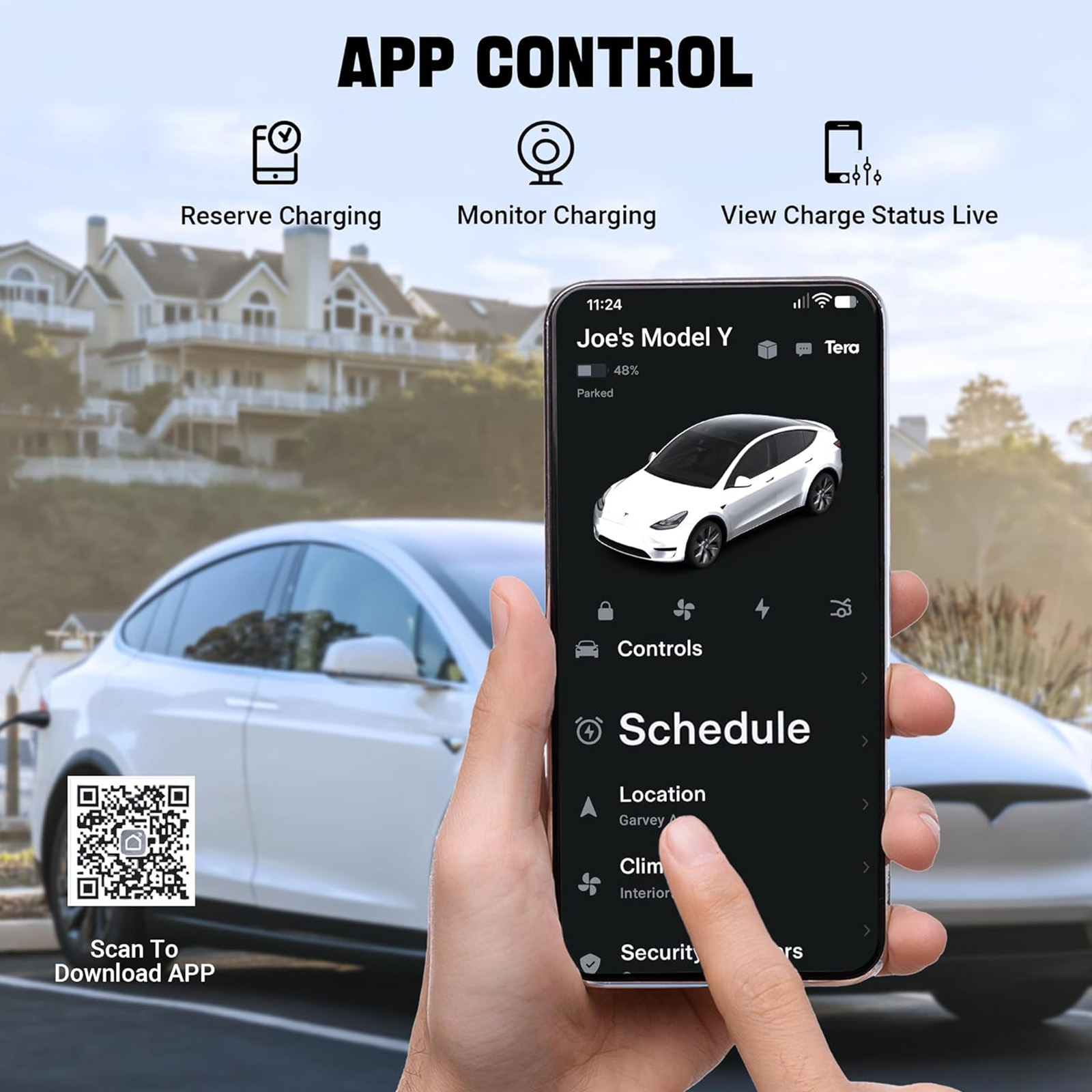 Tera Electric Vehicle Charger for Tesla: Level 2 32A 240V for NACS All Models 3 Y S X NEMA 14-50 Plug Portable & Wall Connector Dual Use Wi-Fi Enabled 25FT Cable P01_NACS Black