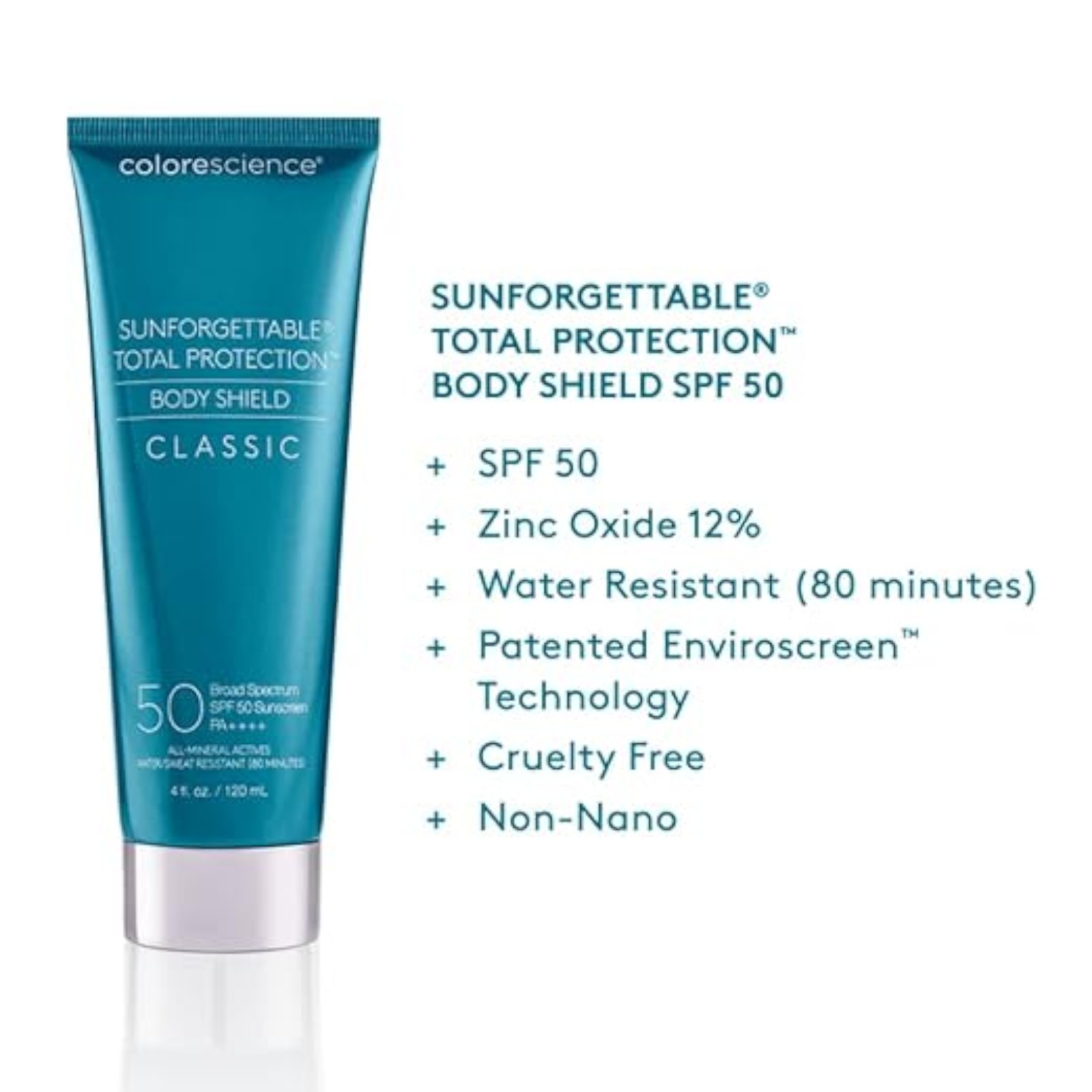 Colorescience Sunforgettable Total Protection Body Shield SPF 50, Classic 4 fl oz