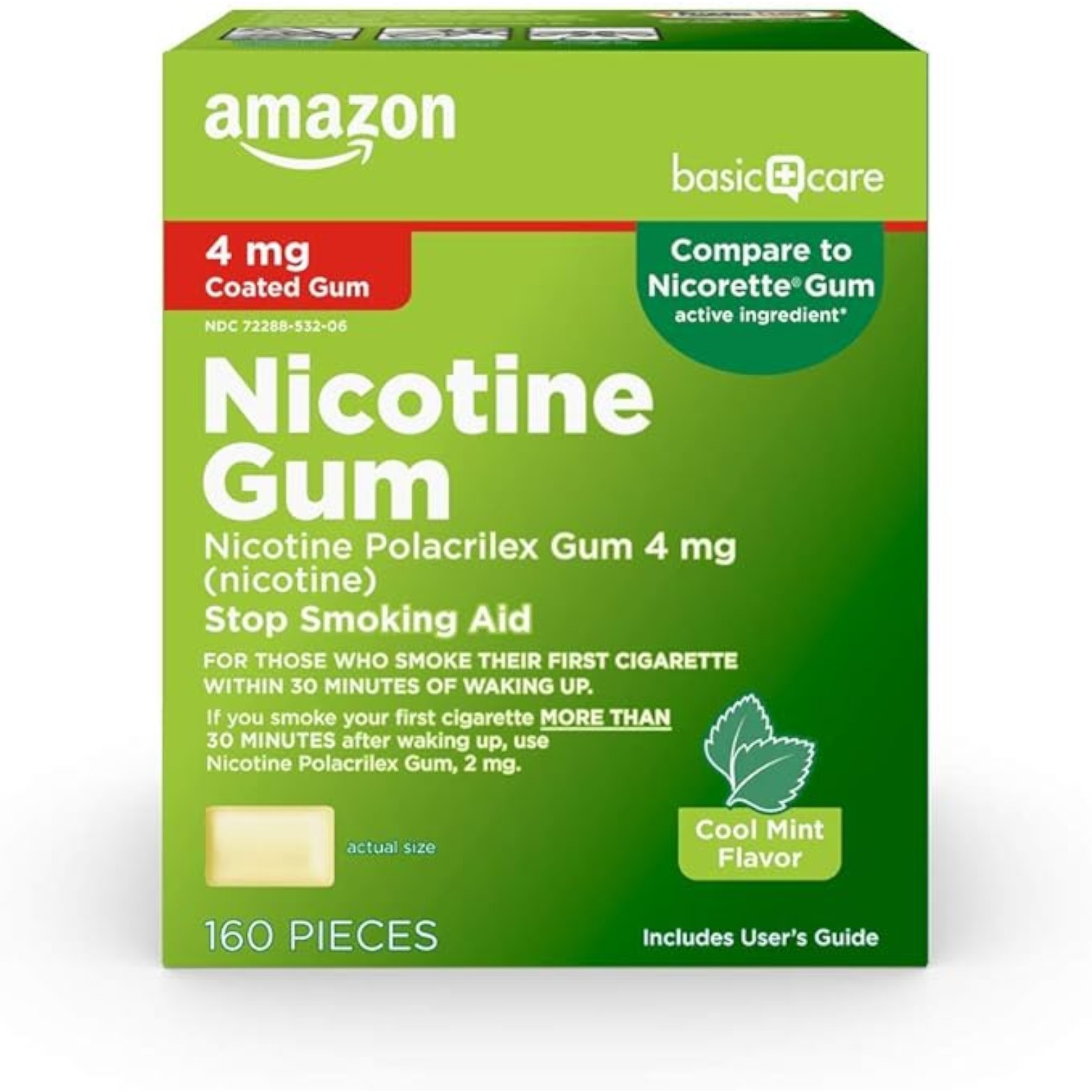 Amazon Basic Care Nicotine Polacrilex Coated Gum 4 mg (nicotine), Cool Mint Flavor, Stop Smoking Aid, 160 Count