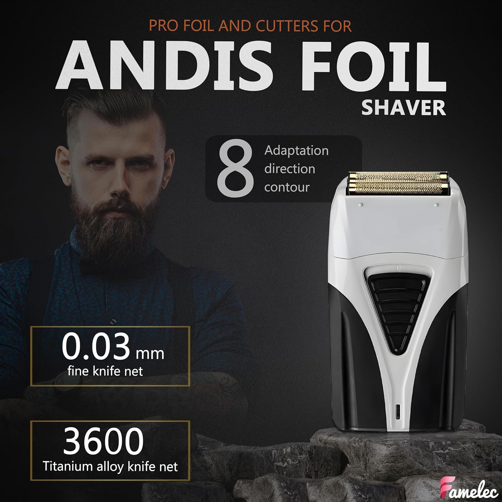 FAMELEC Andis ProFoil Lithium Replacement Foil & Cutters (2 Pack): For TS-1/TS-2, Titanium