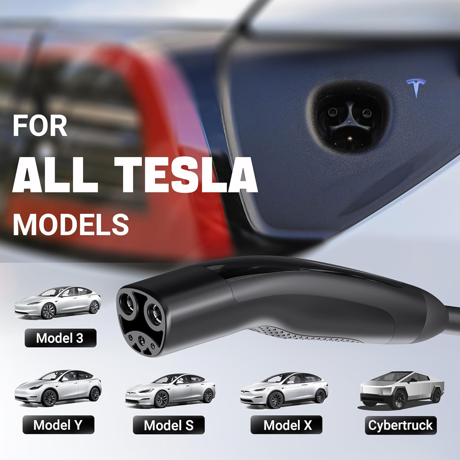 Tera Electric Vehicle Charger for Tesla: Level 2 32A 240V for NACS All Models 3 Y S X NEMA 14-50 Plug Portable & Wall Connector Dual Use Wi-Fi Enabled 25FT Cable P01_NACS Black