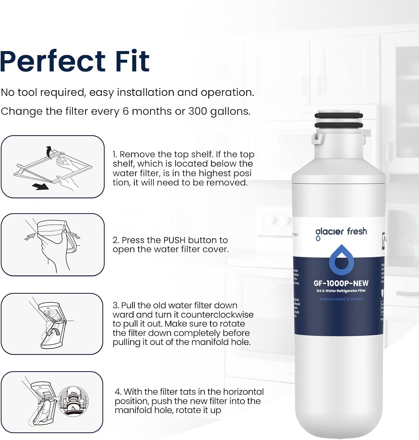 GLACIER FRESH LT1000PC Replacement Water Filter, Compatible with LT1000PC/PCS, LT1000PC, LT-1000PC, MDJ64844601, ADQ747935 ADQ74793504 Filter and LT120F ADQ73334008 Fresh Air (3+3)