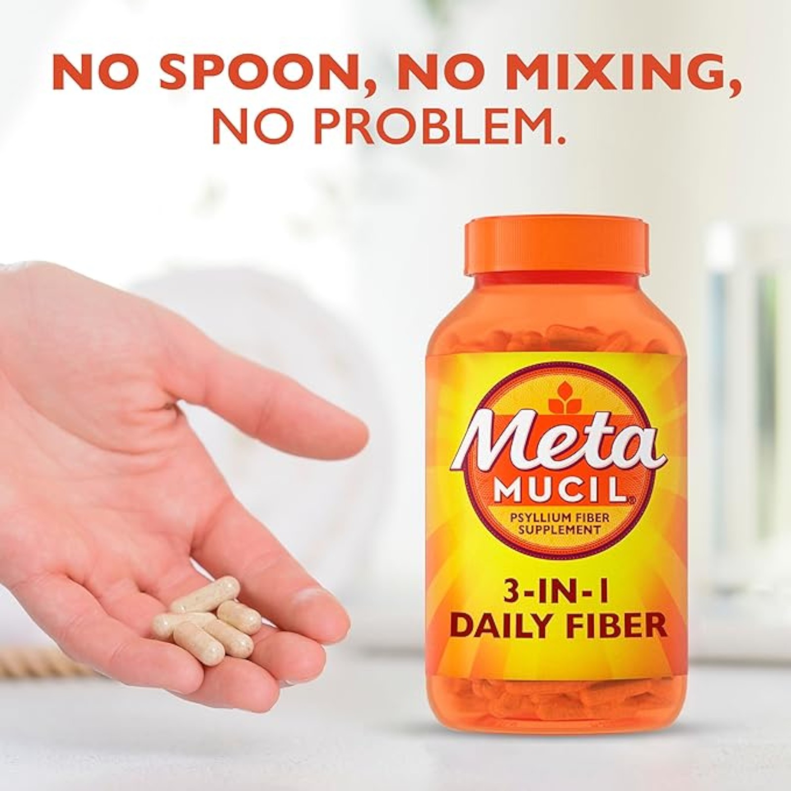 Metamucil, Psyllium Husk Capsules, 300 Capsules, 3-in-1 Fiber Supplement, Daily Psyllium Husk Fiber Capsules Help Support Digestive Health by Promoting Regularity, Help Supplement Daily Fiber Intake