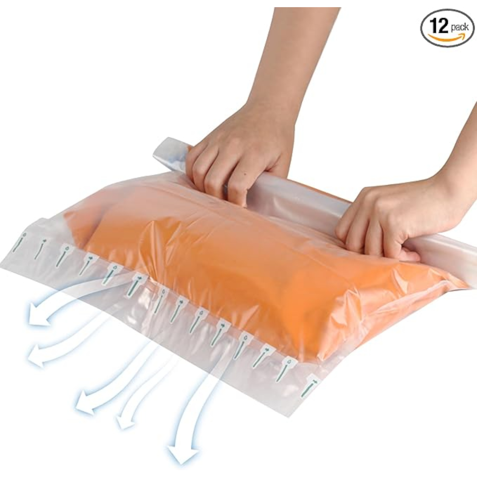 Small Compression Bags for Travel - 12 Pack Roll-Up Space Saver Bags | No Pump Needed, Hand Roll Design for Clothes, Travel Essentials & Home Storage Organizers