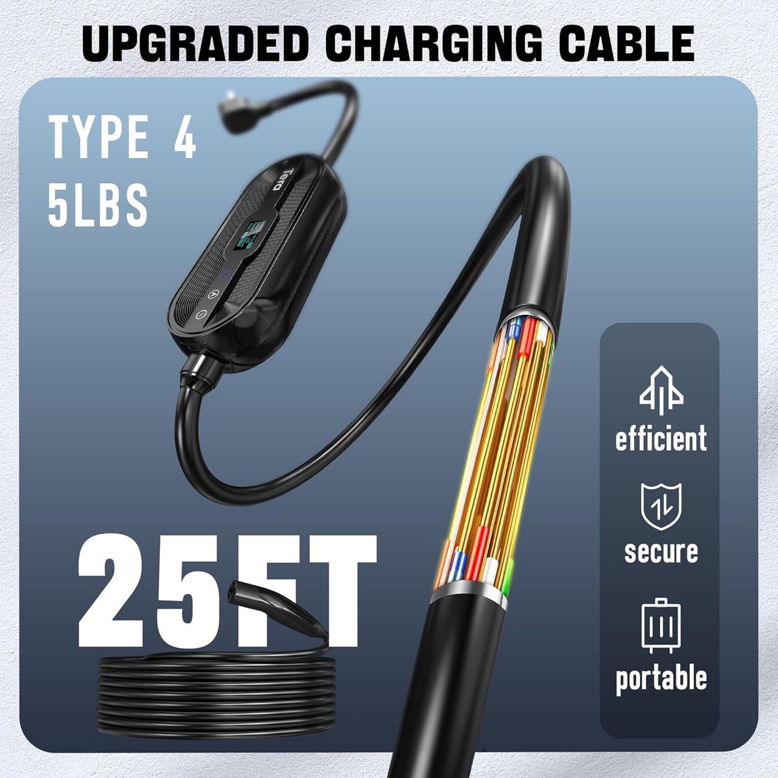 Tera Electric Vehicle Charger for Tesla: Level 2 32A 240V for NACS All Models 3 Y S X NEMA 14-50 Plug Portable & Wall Connector Dual Use Wi-Fi Enabled 25FT Cable P01_NACS Black