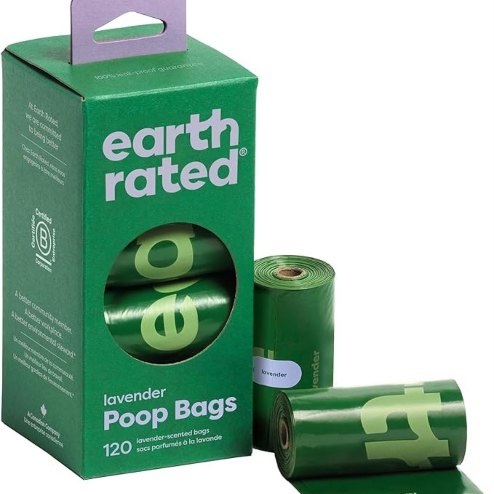 Earth Rated Poop Bags for Dogs Guaranteed Leak Proof and Extra Thick Waste Bag Refill Rolls, Lavender Scented, 120 Count