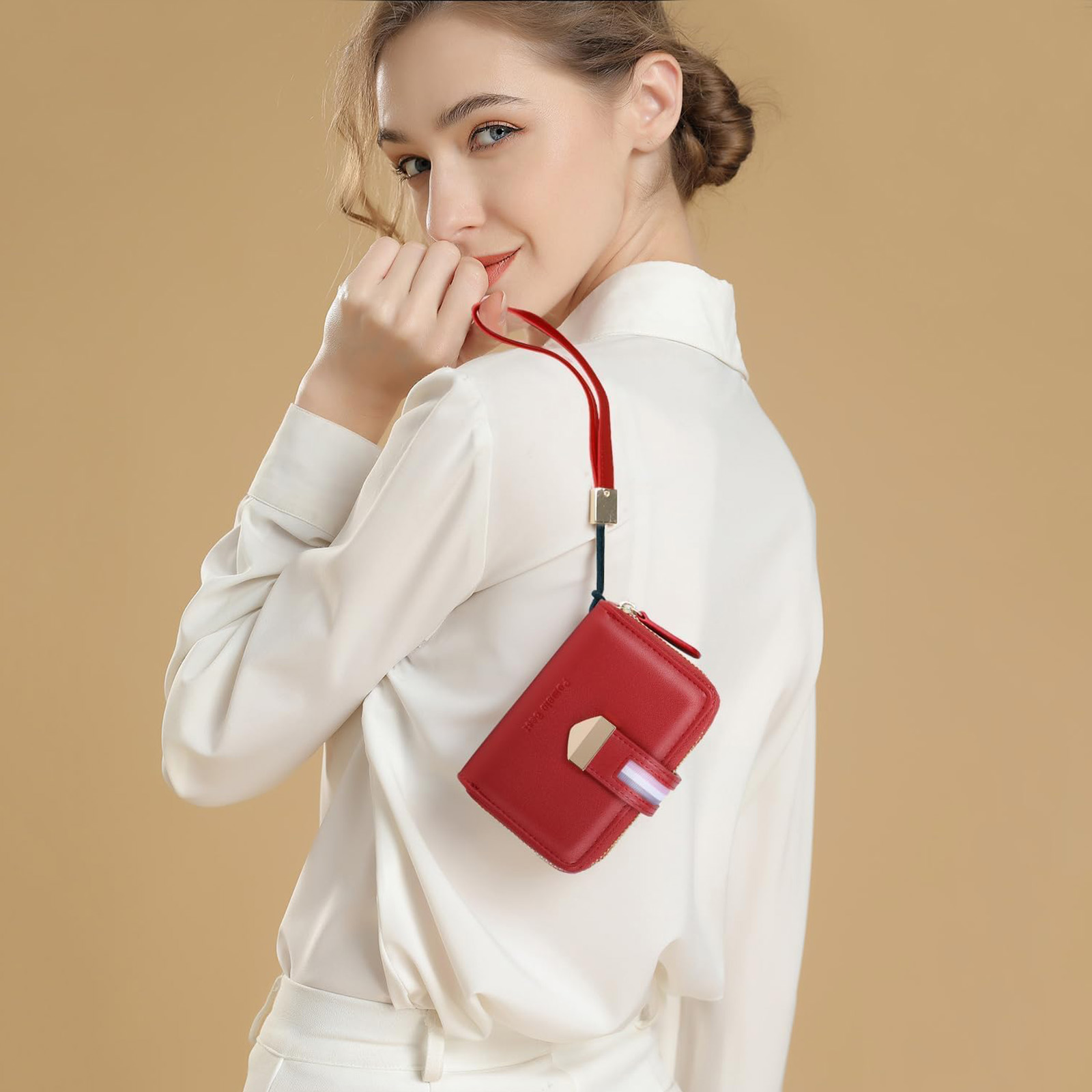 Pomelo Best Red RFID Ladies Wallet: Double Zipper Card Case for 24 Cards & Coins