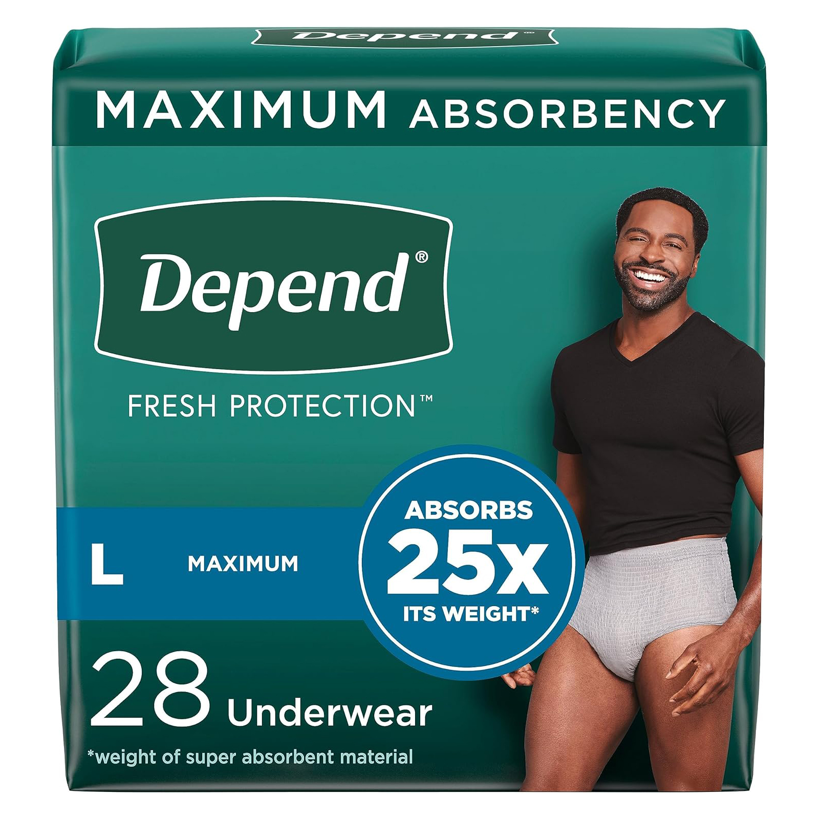 Depend Fresh Protection Adult Incontinence Underwear for Men, Disposable, Maximum, Large, Grey, 28 Count, Packaging May Vary