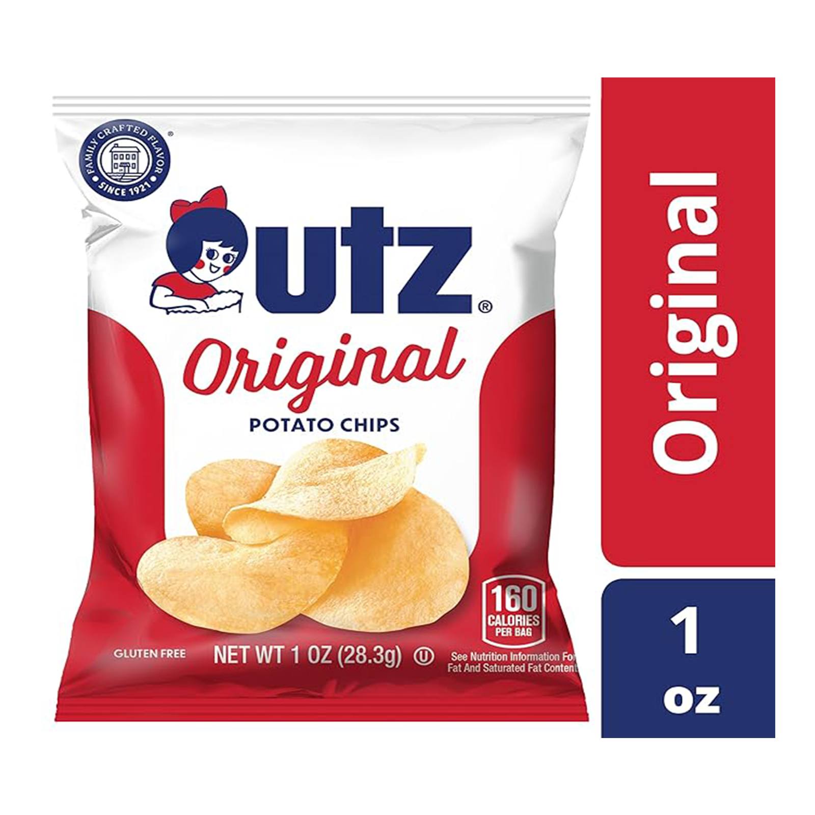 Utz Original 1 Oz Bags, 42 Count Crispy Potato Chips Made from Fresh Potatoes, Crunchy Individual Snacks to Go, Cholesterol Free, Trans-Fat Free, Gluten Free Snacks