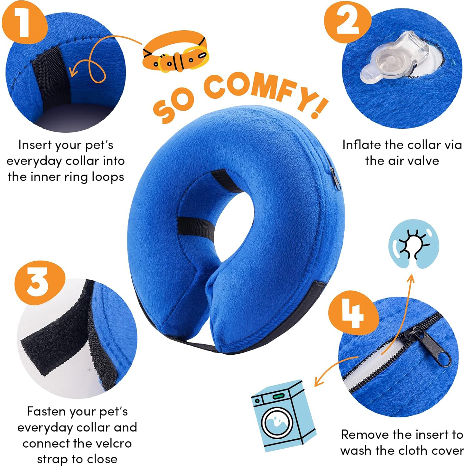 BENCMATE Protective Inflatable Collar for Dogs and Cats - Blue (Choose size)