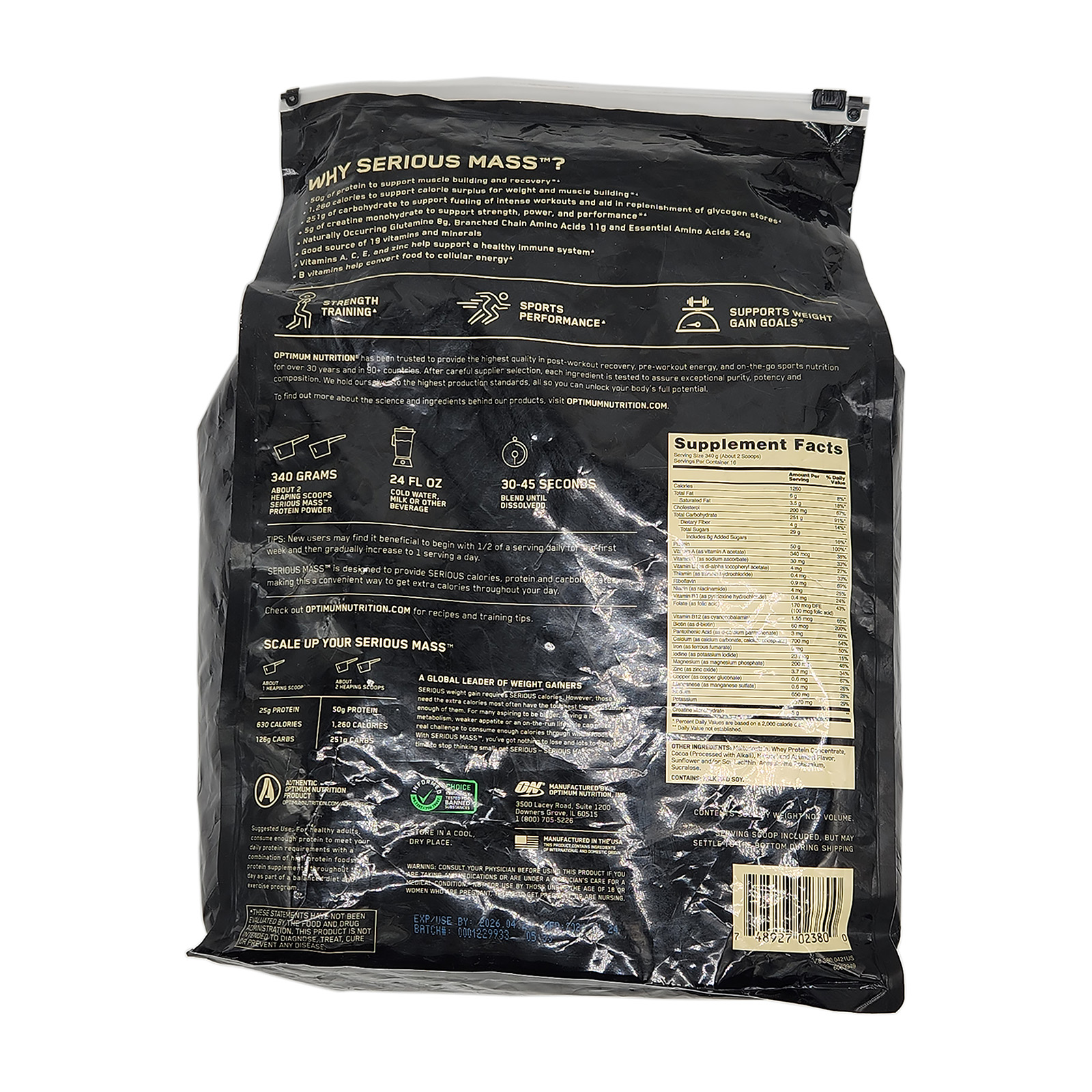 Optimum Nutrition Serious MASS Chocolate 16 Servings Protein Powder