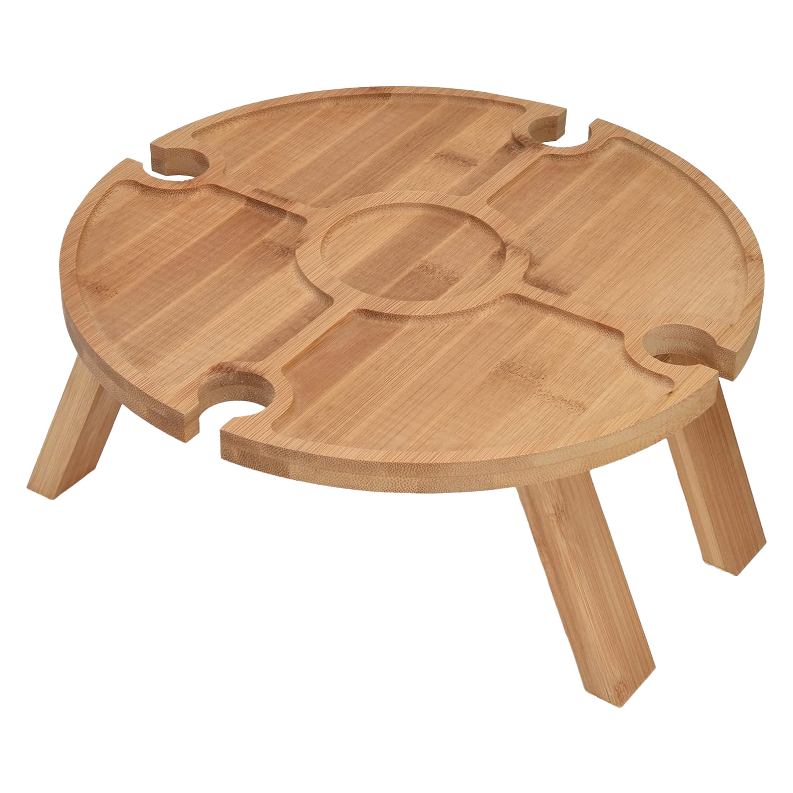 Jauarta Portable Bamboo Wine Table, Wooden Outdoor Folding Picnic Table with Wine Glass Holder, Portable Camping Wine Table Snack Tray