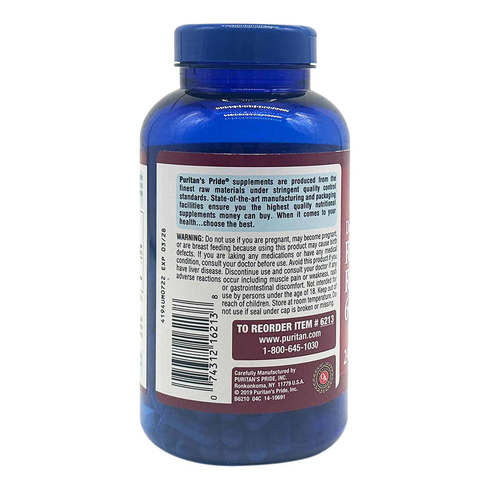 Puritan's Pride Red Yeast Rice 600 mg 240 Capsules