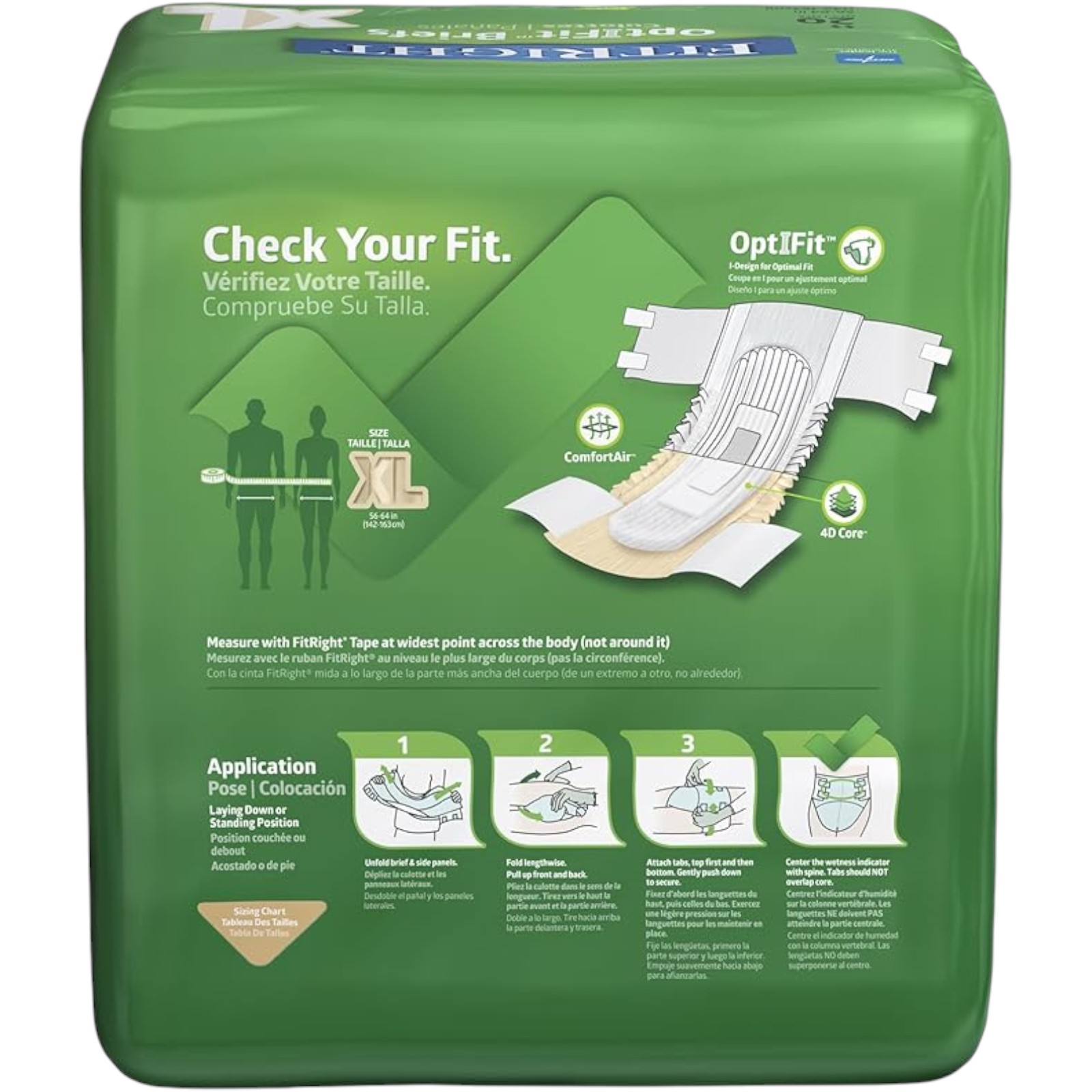 FitRight Adult Diapers, Extra Heavy Absorbency, XL (Waist Size 56in-64in), 80 Count, OptiFit Incontinence Briefs for Men and Women, Disposable, Moisture Wicking, Leak Protection