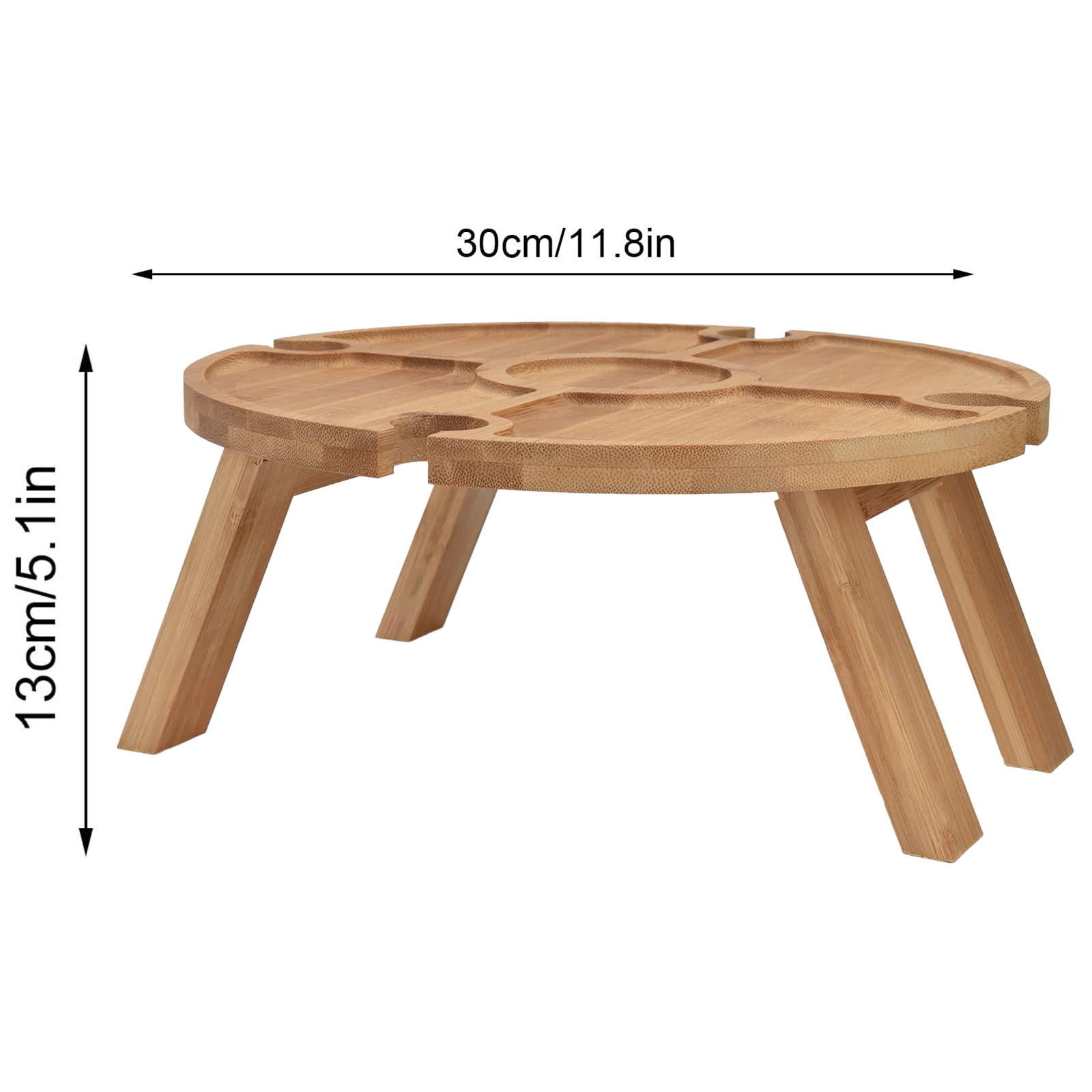 Jauarta Portable Bamboo Wine Table, Wooden Outdoor Folding Picnic Table with Wine Glass Holder, Portable Camping Wine Table Snack Tray