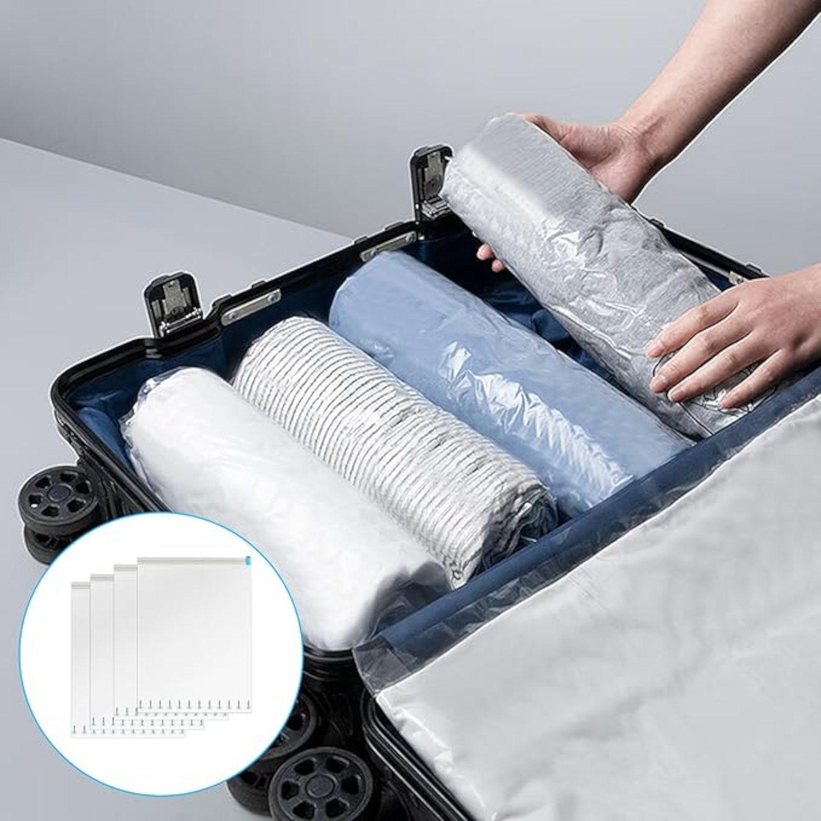 Small Compression Bags for Travel - 12 Pack Roll-Up Space Saver Bags | No Pump Needed, Hand Roll Design for Clothes, Travel Essentials & Home Storage Organizers