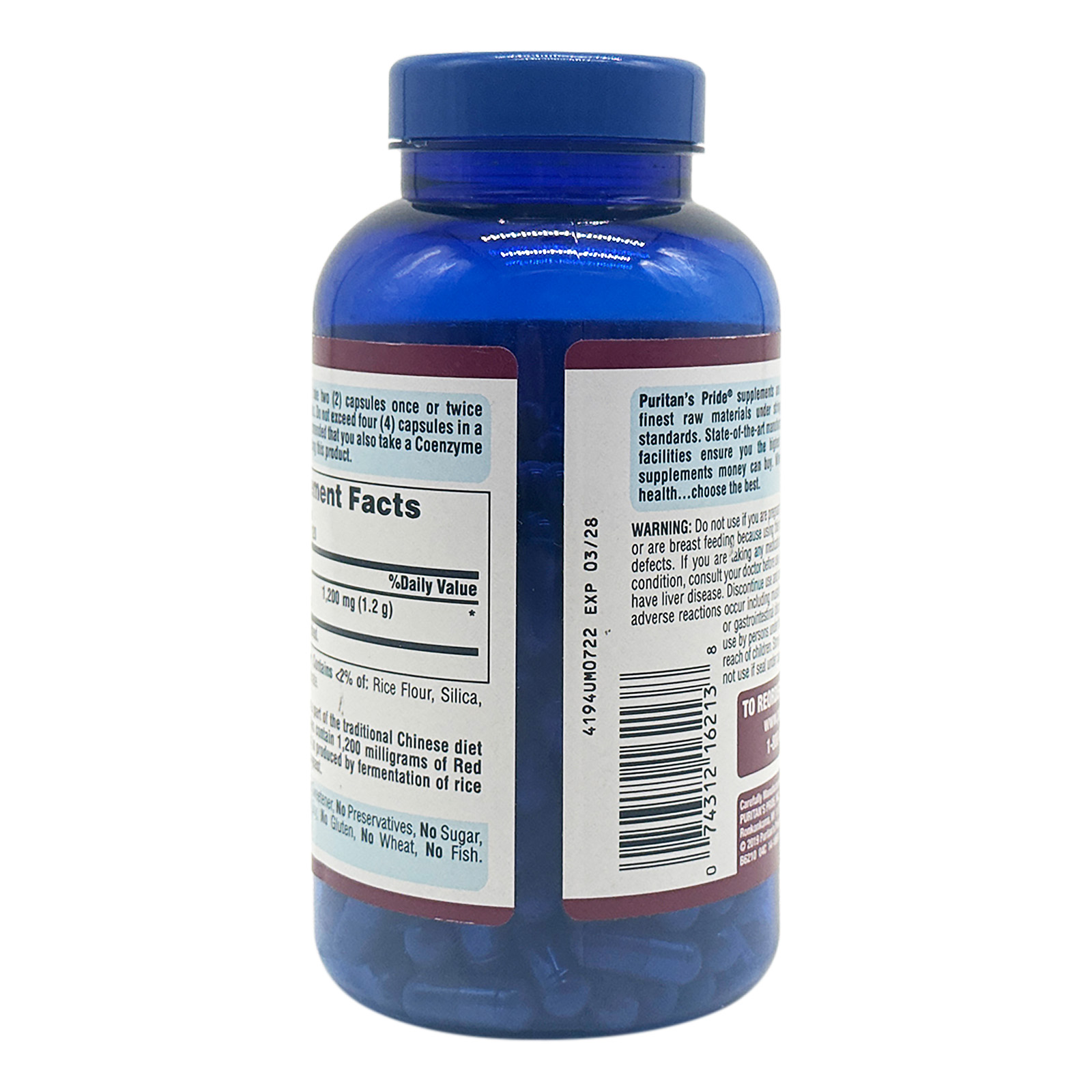 Puritan's Pride Red Yeast Rice 600 mg 240 Capsules