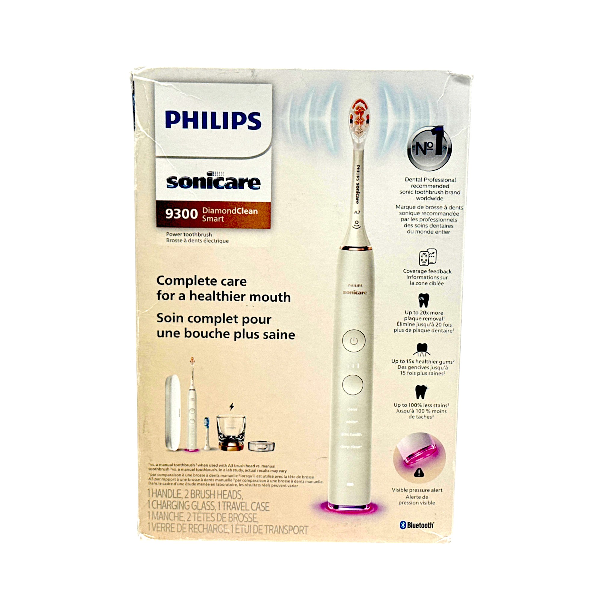 Philips Sonicare DiamondClean Smart 9300 Electric Toothbrush, Sonic Toothbrush with App, Pressure Sensor, Brush Head Detection, 4 Brushing Modes and 3 Intensity Levels, Rosegold, Model HX9903/65