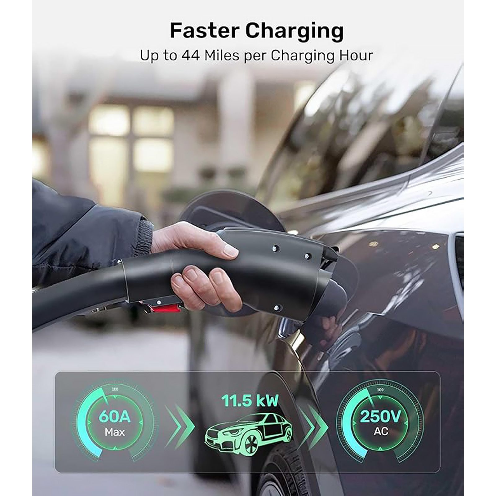 Tesla to J1772 Charging Adapter, Max 60A & 250V AC, Black