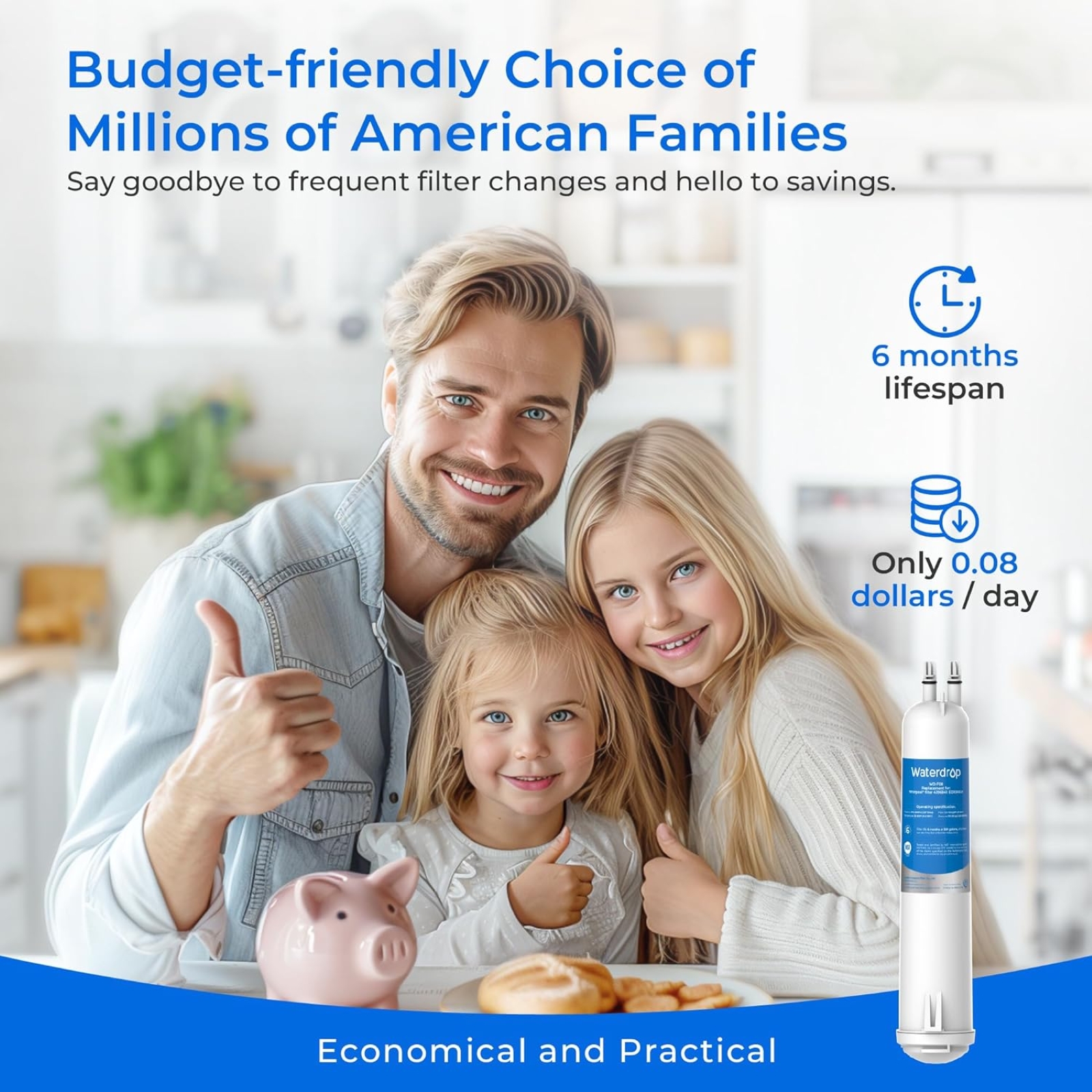 Waterdrop EDR3RXD1 Replacement for Everydrop® Filter 3, 4396841, 4396710, Kenmore® 46-9083, 46-9030, WD-F08 Refrigerator Water Filter