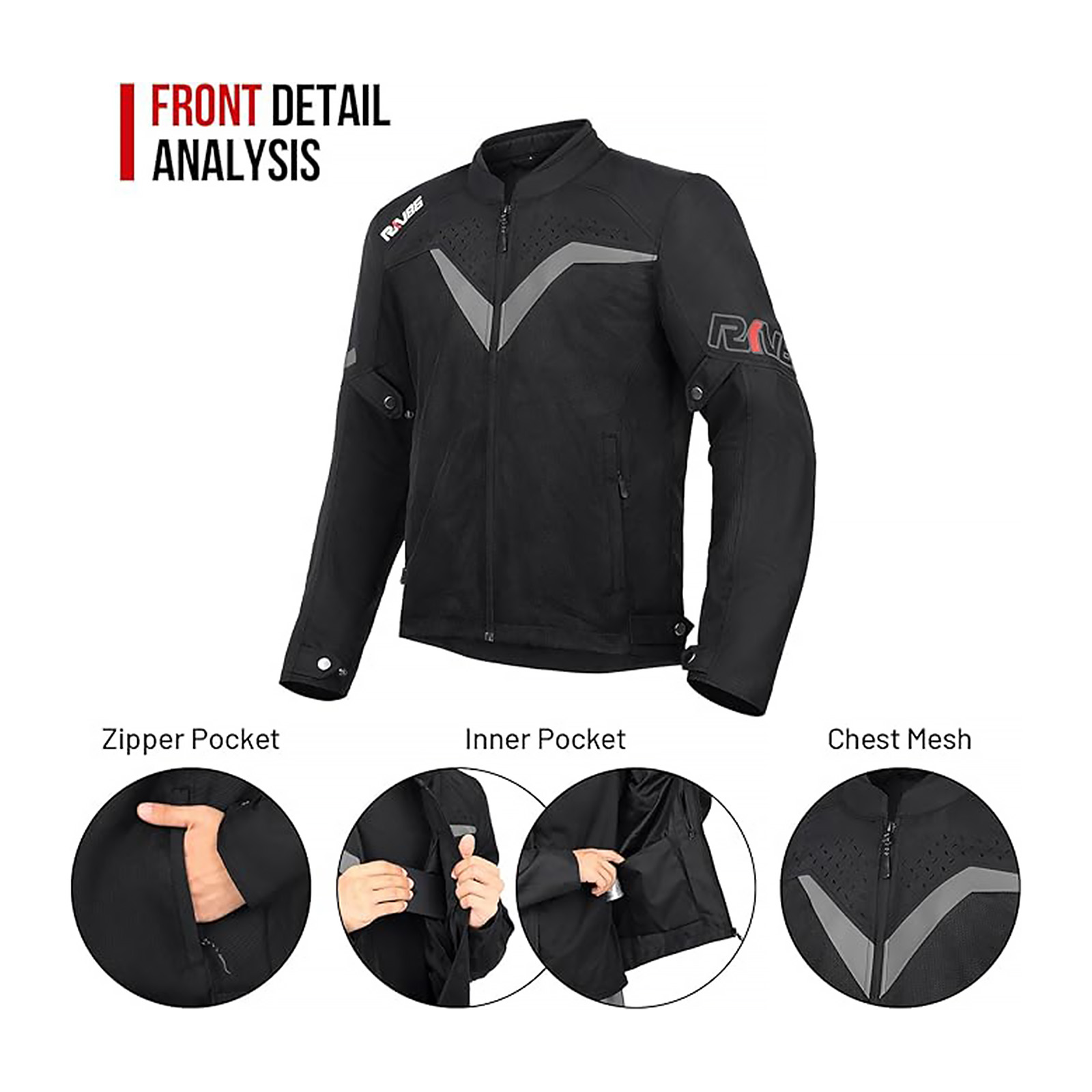 Motorcycle Jacket For Men with CE Armored Mesh Airflow, Medium Black