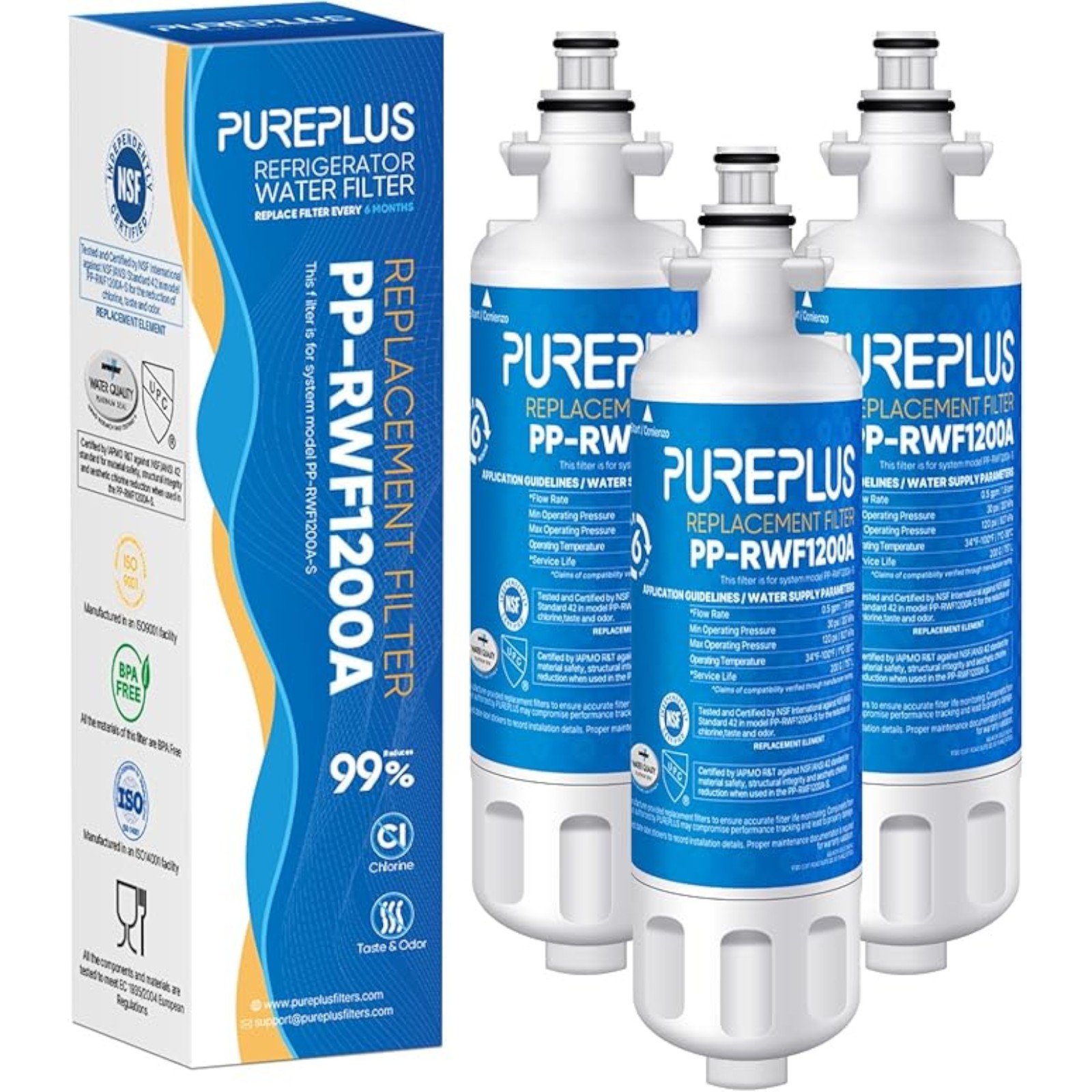 PUREPLUS 9690 Replacement for kenmore Elite 469690 LG LT700P RFC 1200A ADQ36006102 ADQ36006101 LFX28968ST RWF1052 RWF1200A LFXS29626S LFXS30766S LFX31925ST LFX31945ST Refrigerator Water Filter, 3Pack