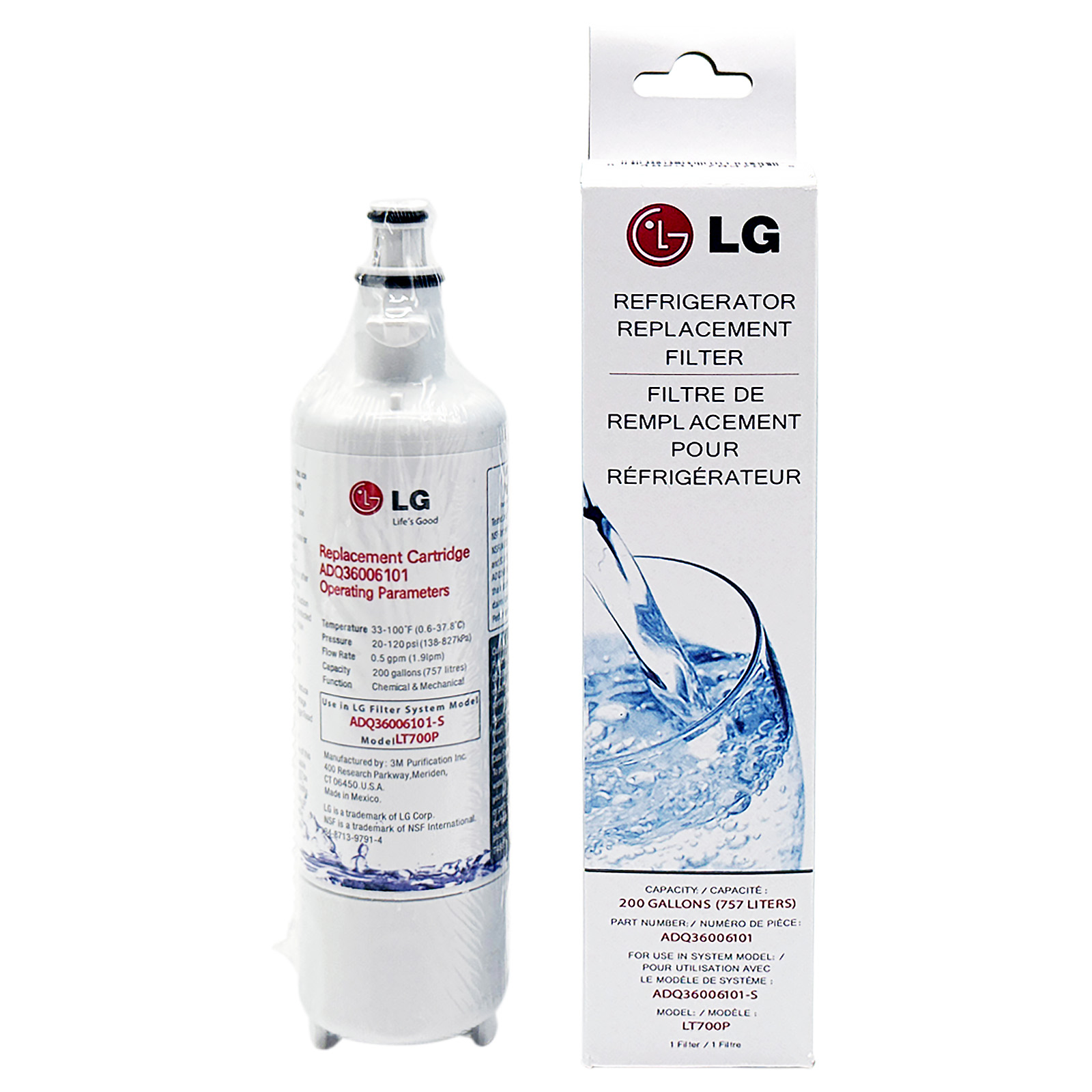 LG LT700P- 6 Month / 200 Gallon Capacity Replacement Refrigerator Water Filter (NSF42 and NSF53) ADQ36006101, ADQ36006113, ADQ75795103, or AGF80300702 , White , Single