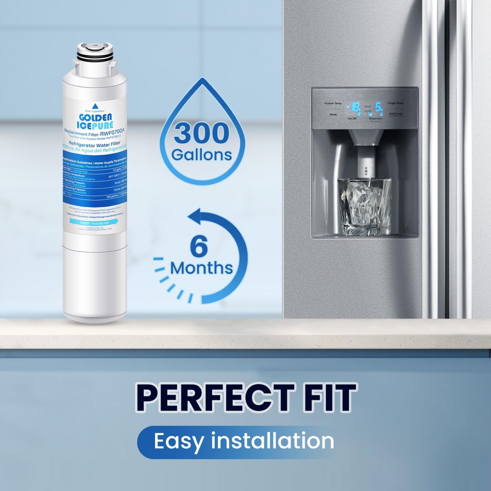 GOLDEN ICEPURE RWF0700A Refrigerator Water Filter Replacement for Samsung DA29-00020B, HAF-CIN/EXP, RF263BEAESR, RF28HMEDBSR, RF28HFEDTSR, RF28HFEDBSR, 3PACK