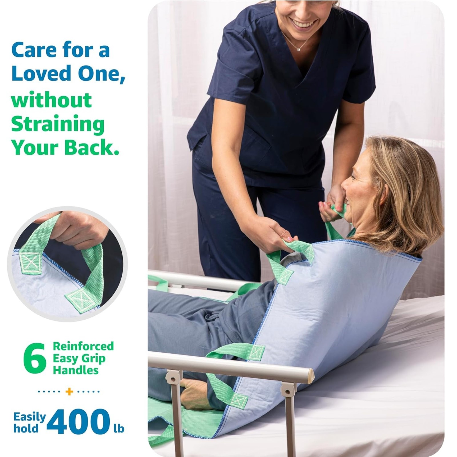 Improvia Positioning Bed Pad 34"x36" with 6 Reinforced Handles, Quick-Drying, Washable, Waterproof, Reusable, Mattress Protection, for Lifting, Turning, Transfer, Elderly and Incontinence Patients.