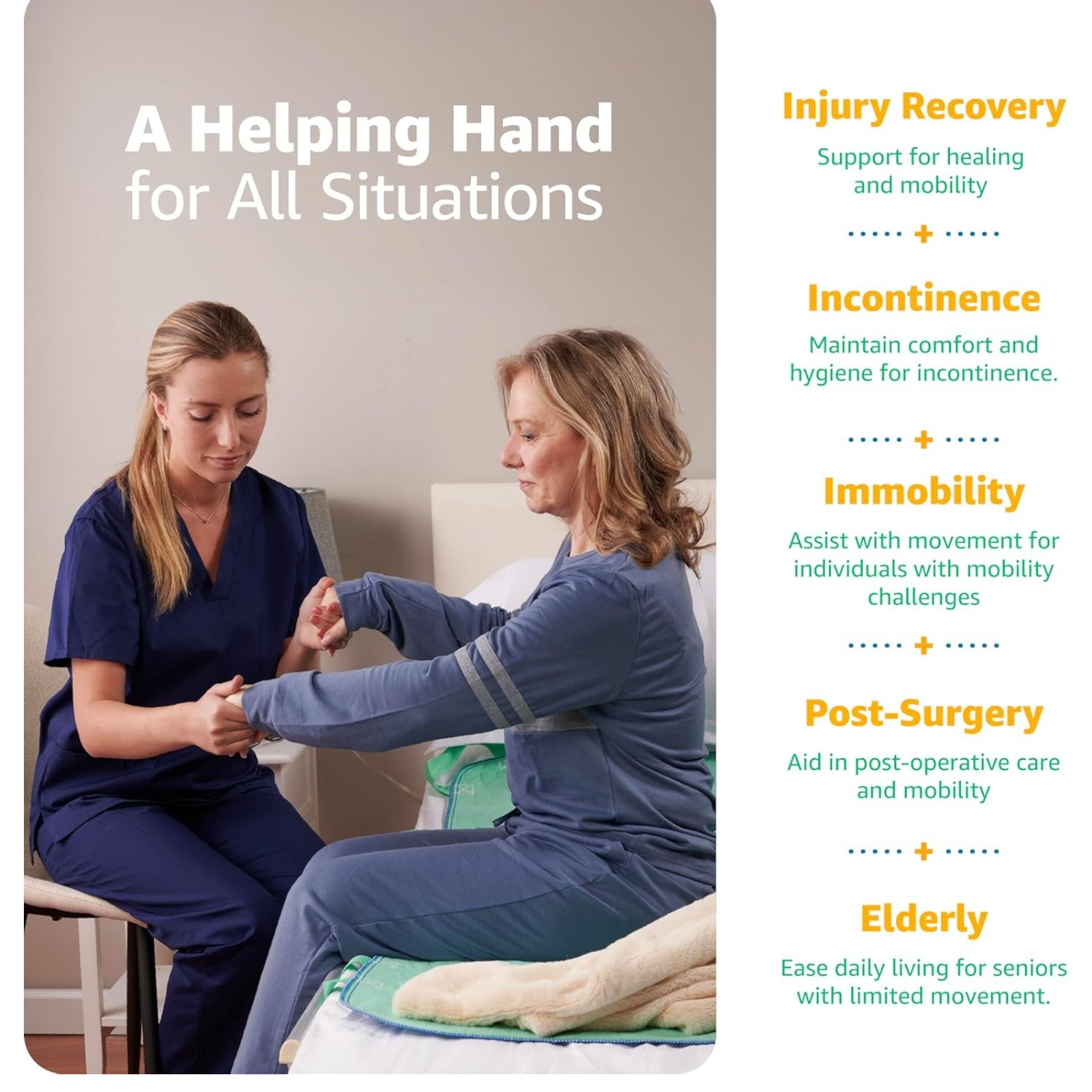 Improvia Positioning Bed Pad 34"x36" with 6 Reinforced Handles, Quick-Drying, Washable, Waterproof, Reusable, Mattress Protection, for Lifting, Turning, Transfer, Elderly and Incontinence Patients.