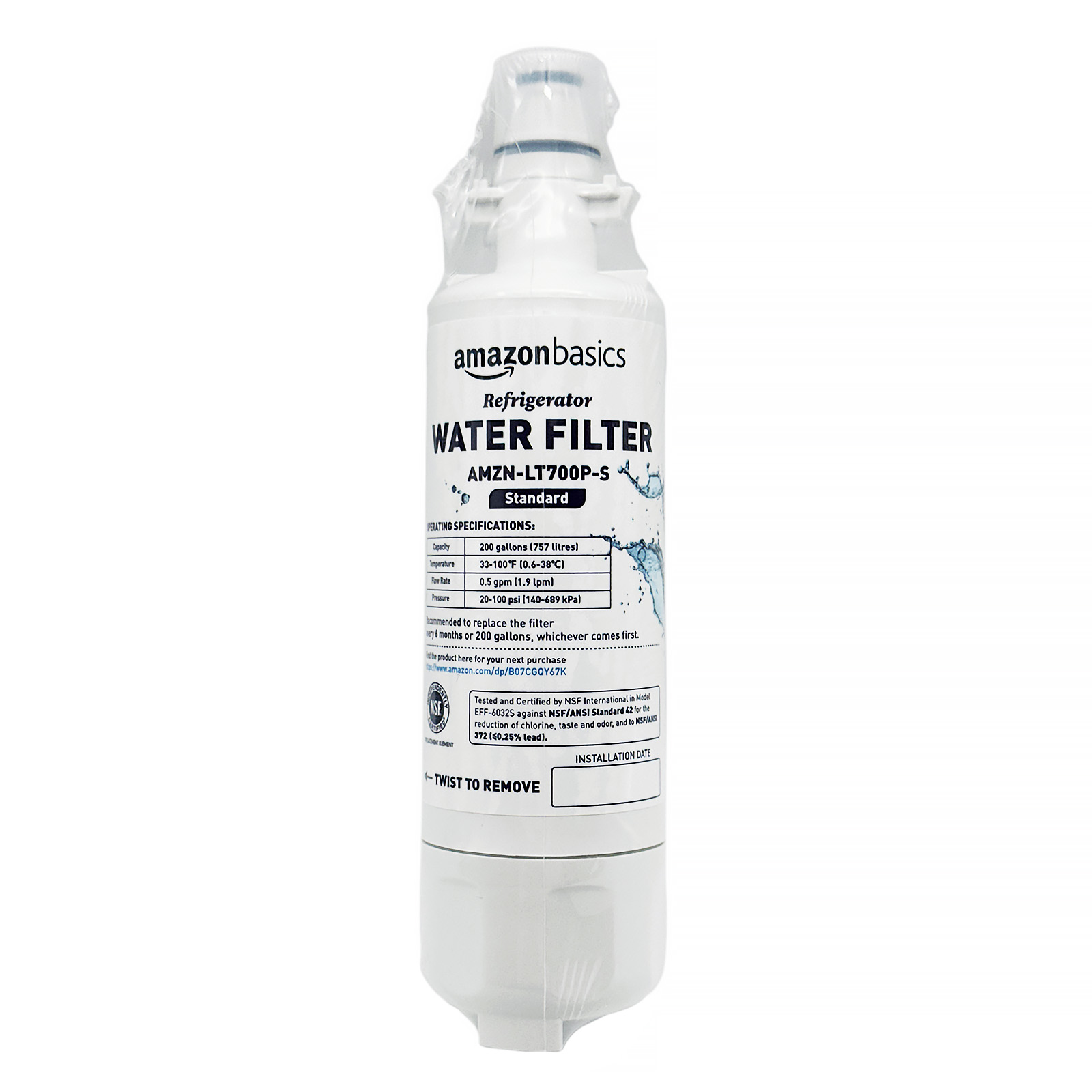 Amazon Basics Replacement LG LT700P Refrigerator Water Filter Cartridge - Standard