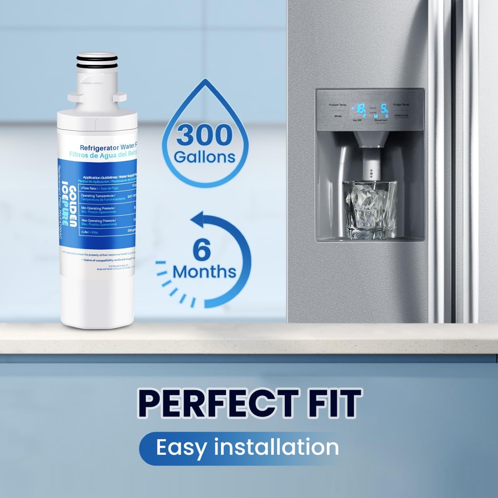 GOLDEN ICEPURE ADQ74793501 Replacement for LT1000P, ADQ74793502, LMXS28626D, LMXS30796S, LFXS28566M Water Filter 469980, ZWFL7-RF300, FL-RF46, RWF1053, AQF-LT1000P 2PACK