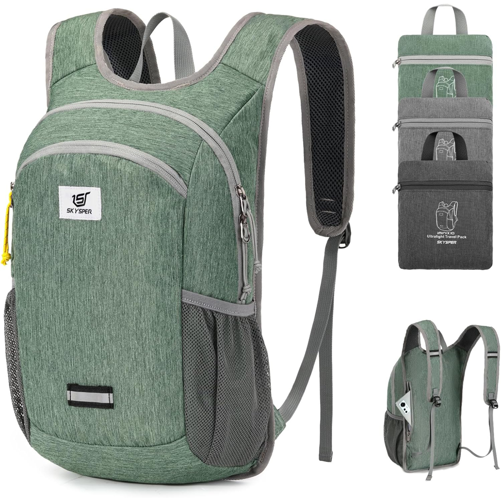 SKYSPER 10L Hiking Backpack, Foldable & Packable Lightweight Daypack for Travel, Collapsible Small Compact Hiking Backpack for Women & Men, Green