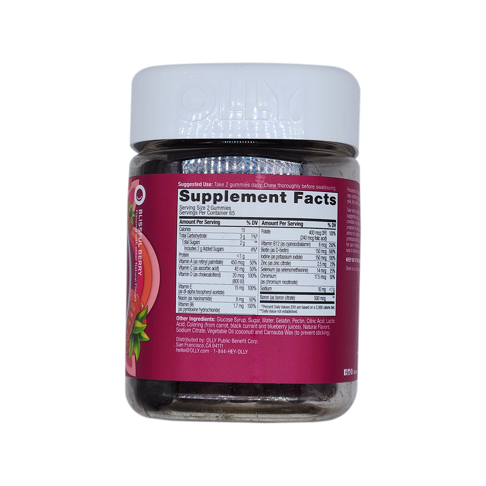 OLLY Women's Daily Multivitamin Gummy, Berry Flavor, 130 Gummies