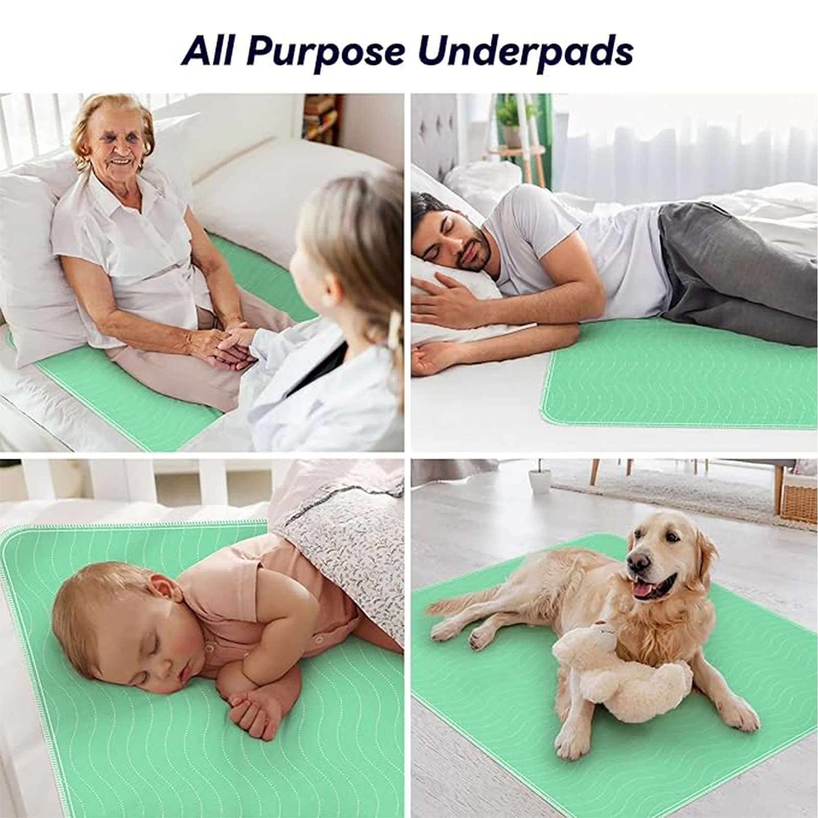 4 Pack 36” x 36” Extra Heavy Absorbency Washable Underpads, Waterproof Quick Drying Nursing Pads Incontinence Bed Pads, Reusable Washable Pee Pads for Dogs, Diaper Changing & Adults