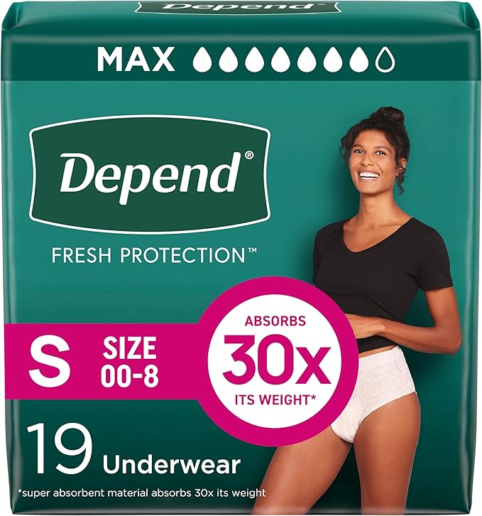 Depend Fresh Protection Adult Incontinence & Postpartum Bladder Leak Underwear for Women, Disposable, Maximum, Small, Blush, 19 Count, Packaging May Vary