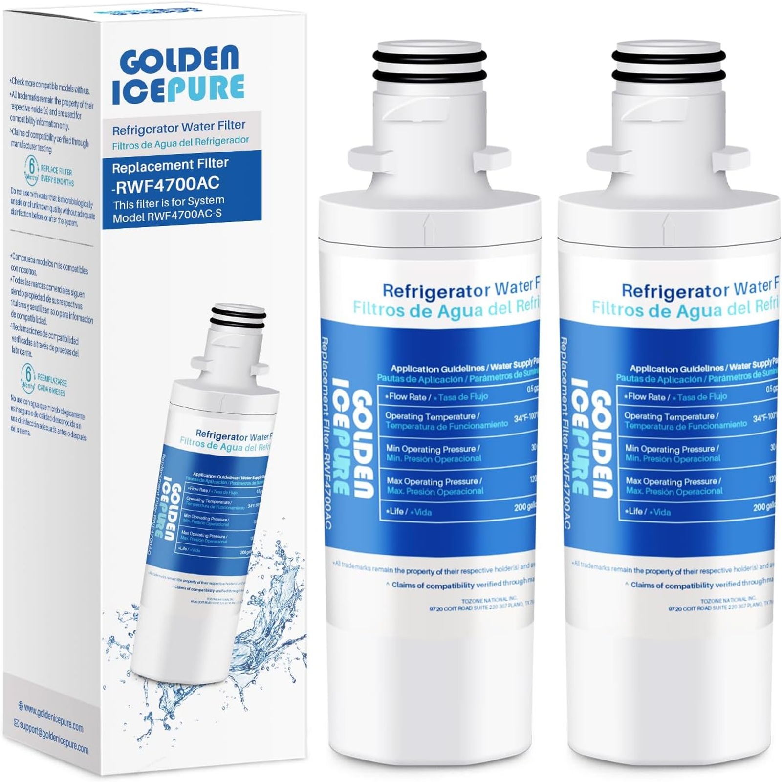 GOLDEN ICEPURE ADQ74793501 Replacement for LT1000P, ADQ74793502, LMXS28626D, LMXS30796S, LFXS28566M Water Filter 469980, ZWFL7-RF300, FL-RF46, RWF1053, AQF-LT1000P 2PACK