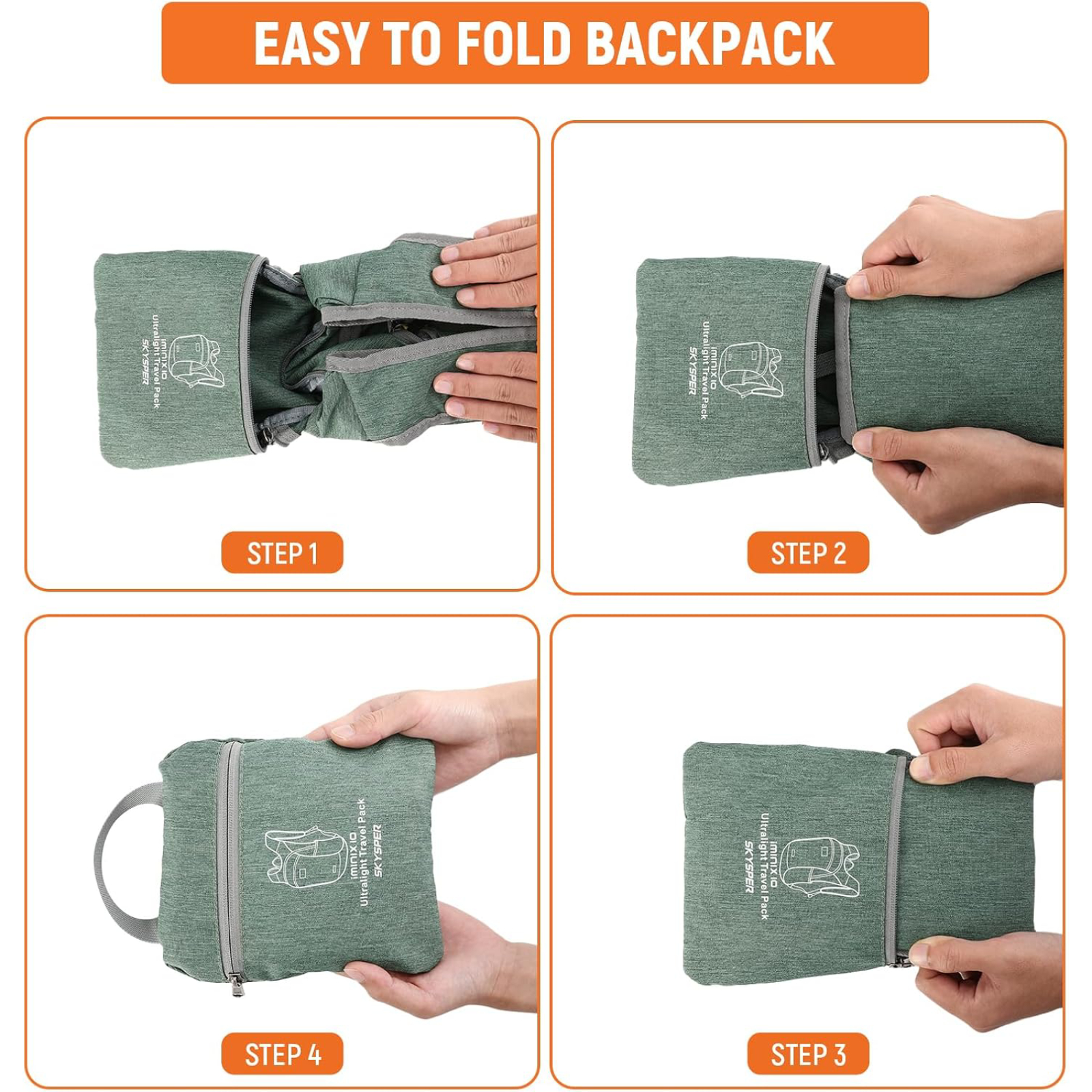 SKYSPER 10L Hiking Backpack, Foldable & Packable Lightweight Daypack for Travel, Collapsible Small Compact Hiking Backpack for Women & Men, Green