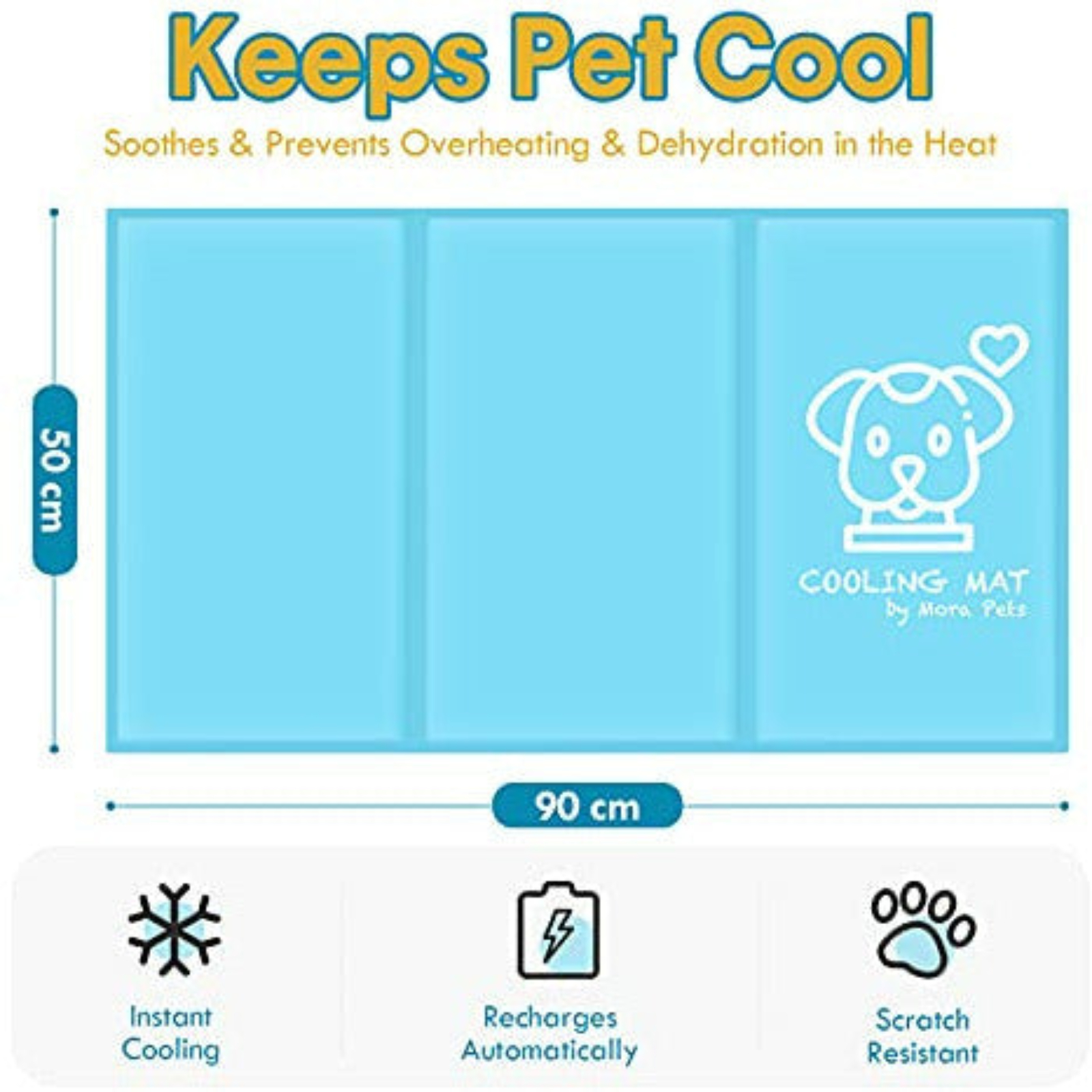 Mora Pets Dog Cooling Mats, Pet Cooling Mat Bed for Dogs Cats Large Cooling Gel Bed Cool Dog Blanket Pads Animal Cooling Mats Puncture Resistant L 50x90cm