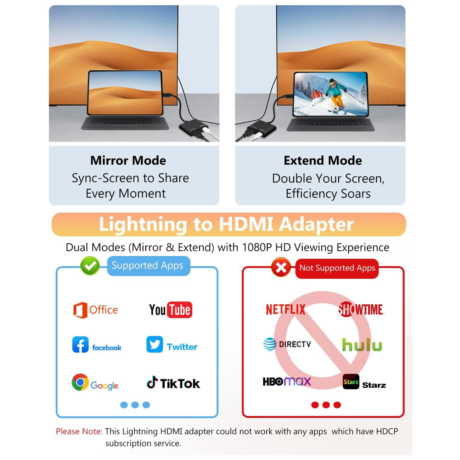 Dansrue Lightning to HDMI Adapter for iPhone/iPad: 1080P Sync, Charging Port, Black