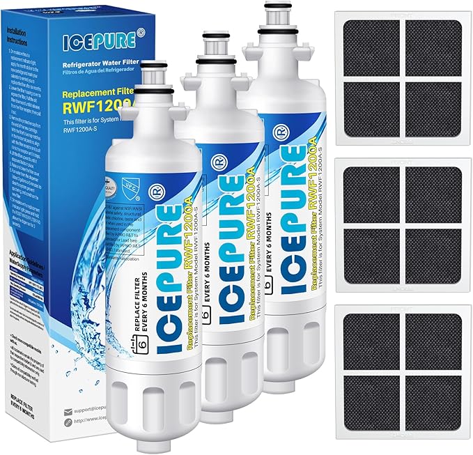 ICEPURE RWF1200A Refrigerator Filter Fits LG LT700P Kenmore Elite 46 9690 and LT120F 3 Carbon Air Filters AF004
