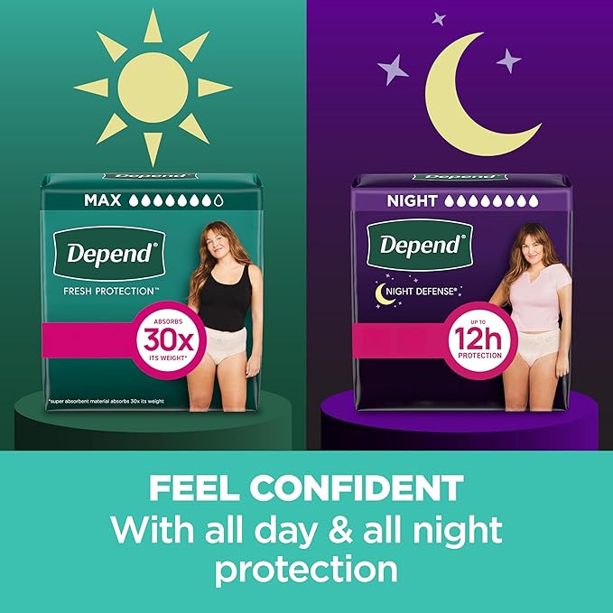 Depend Fresh Protection Adult Incontinence & Postpartum Bladder Leak Underwear for Women, Disposable, Maximum, Small, Blush, 19 Count, Packaging May Vary