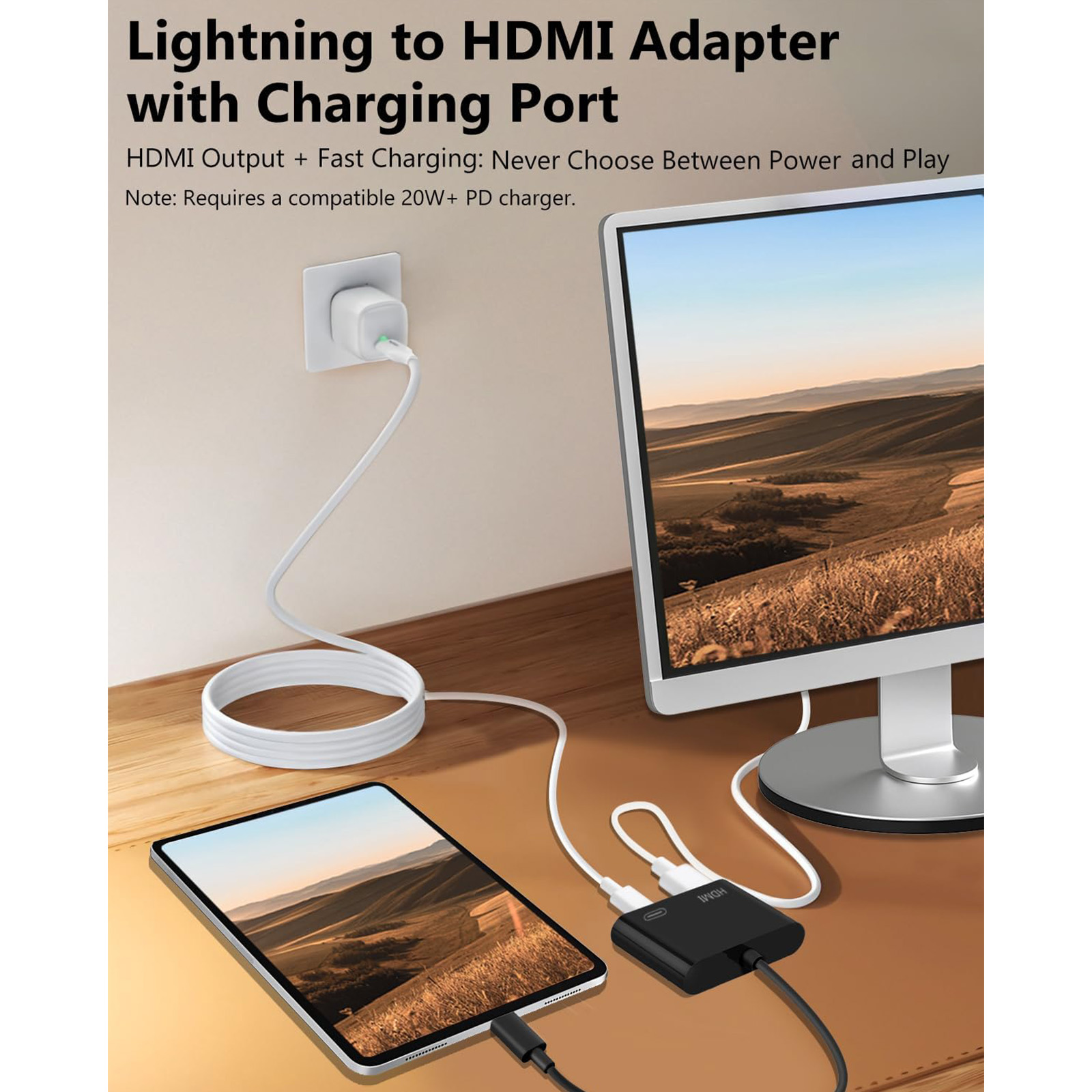 Dansrue Lightning to HDMI Adapter for iPhone/iPad: 1080P Sync, Charging Port, Black