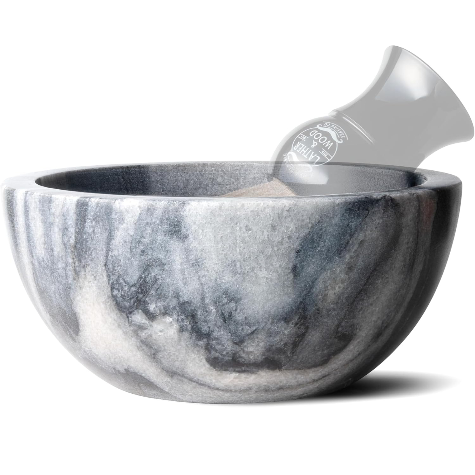 Lather & Wood Marble Shaving Cream Bowl - Premium Stone Holds Heat with Lather Ridges - Gray