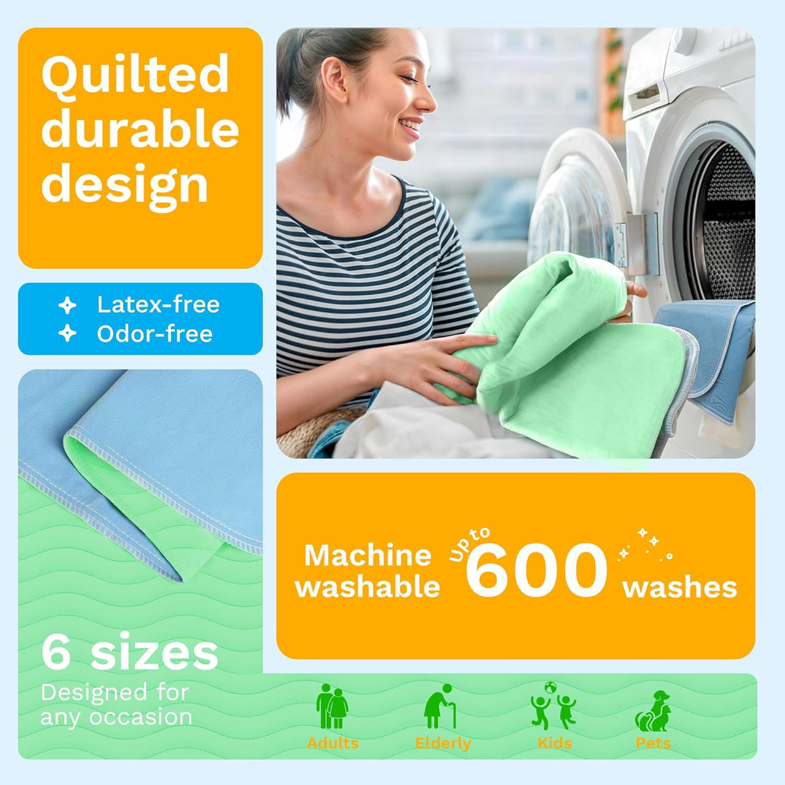 GREEN LIFESTYLE® 2Pack 41x41 Washable Underpads - Heavy Absorbency Reusable