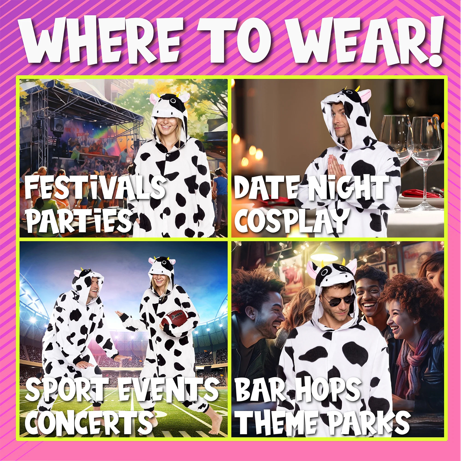 Silver Lilly Adult Pajamas  Plush 1-piece Cow Costume, Small